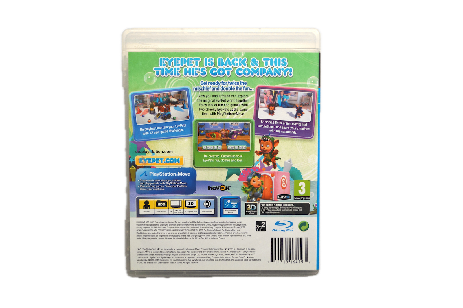 EyePet & Friends - PS3 Move (Brugt) – Alder: PEGI 3 – PlayStation 3 – Back cover