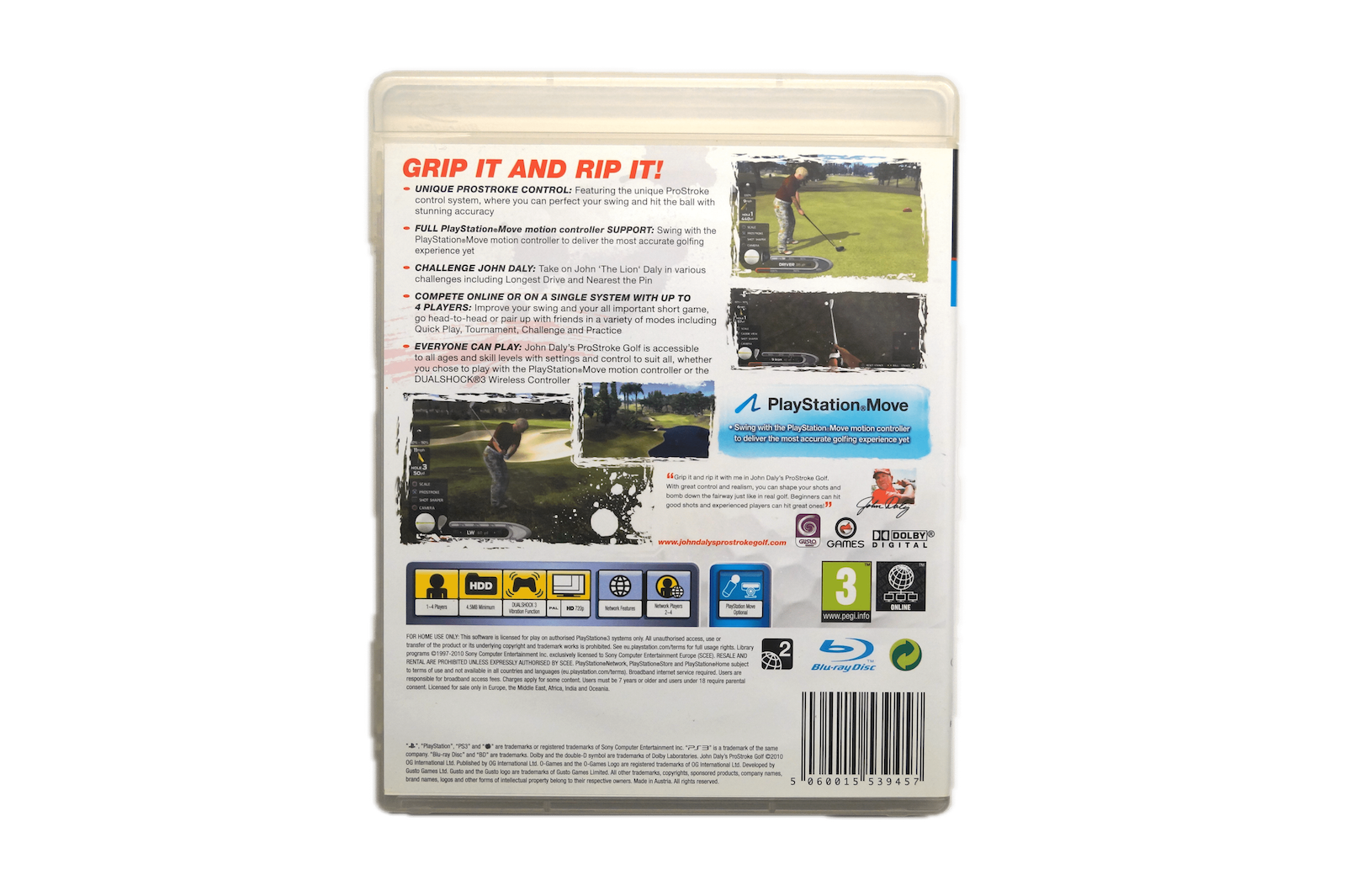 John Daly’s ProStroke Golf – PS3 Move (Brugt) – Back cover