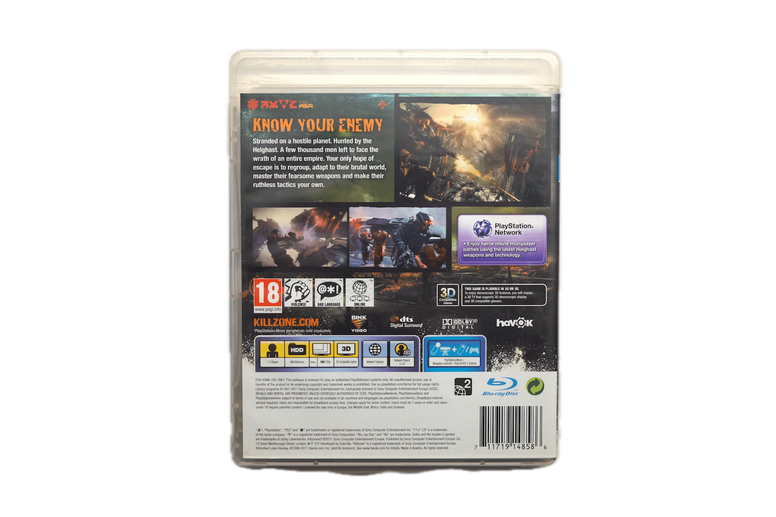 Killzone 3 – PS3 Move (Brugt) – Alder: PEGI 18 – PlayStation 3 – Back cover