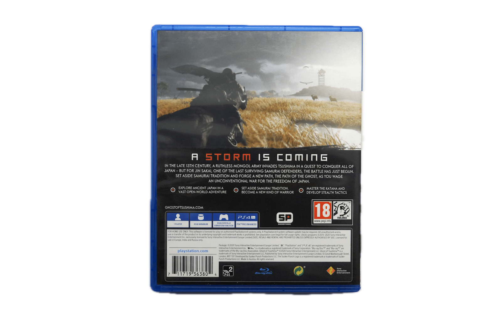 Ghost of Tsushima – PS4 (Brugt) – Alder: PEGI 18 – PlayStation 4 – Back cover