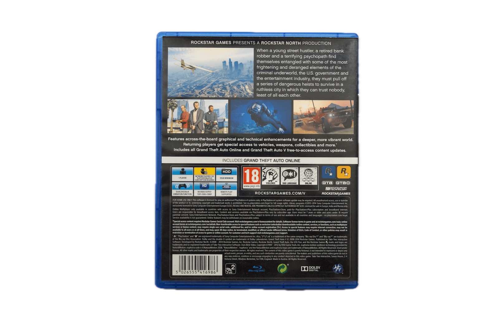 Grand Theft Auto V – PS4 (Brugt) – Alder: PEGI 18 – PlayStation 4 – Back cover