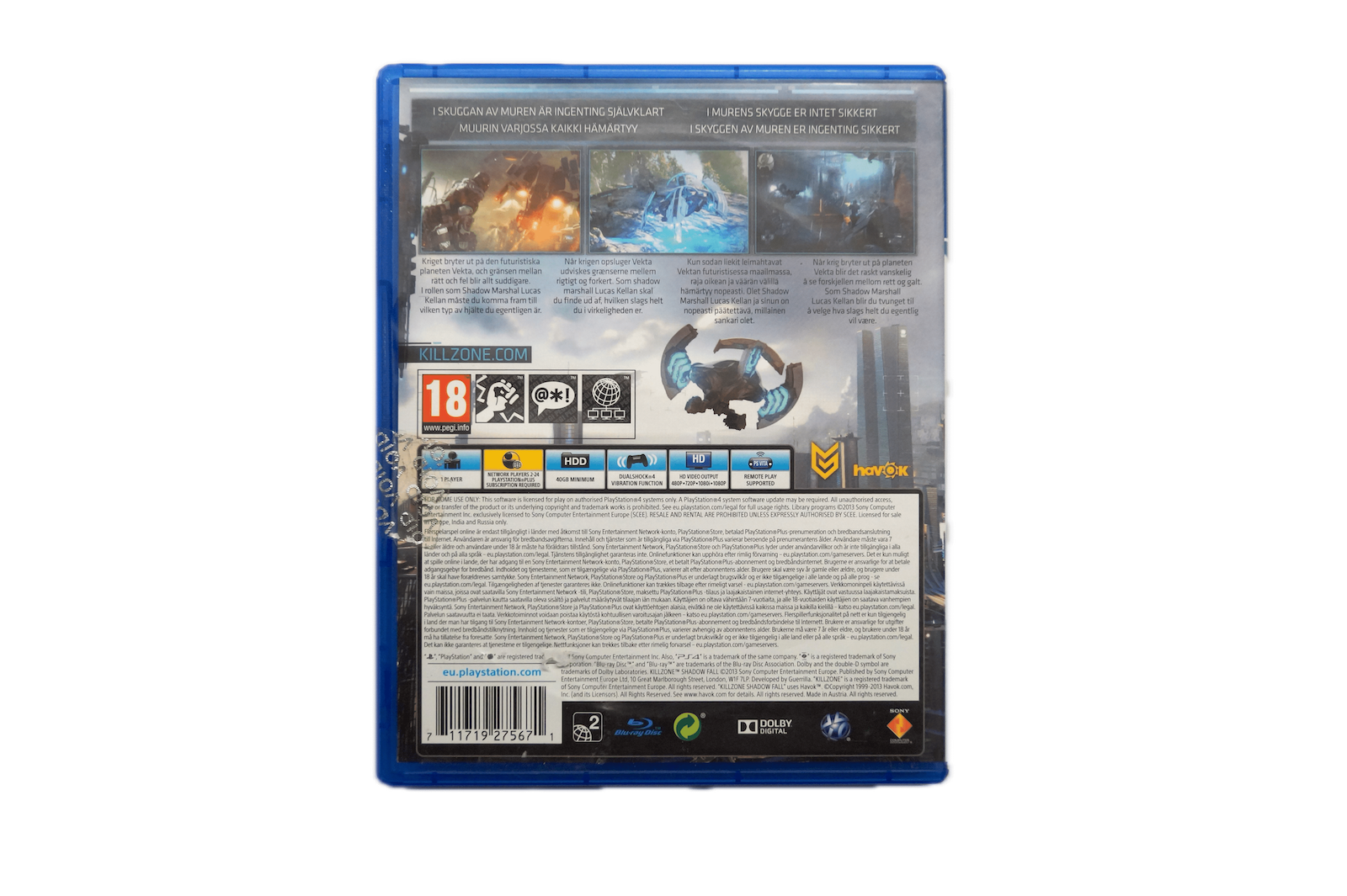 Killzone Shadow Fall – PS4 (Brugt) – Alder: PEGI 18 – PlayStation 4 – Back cover