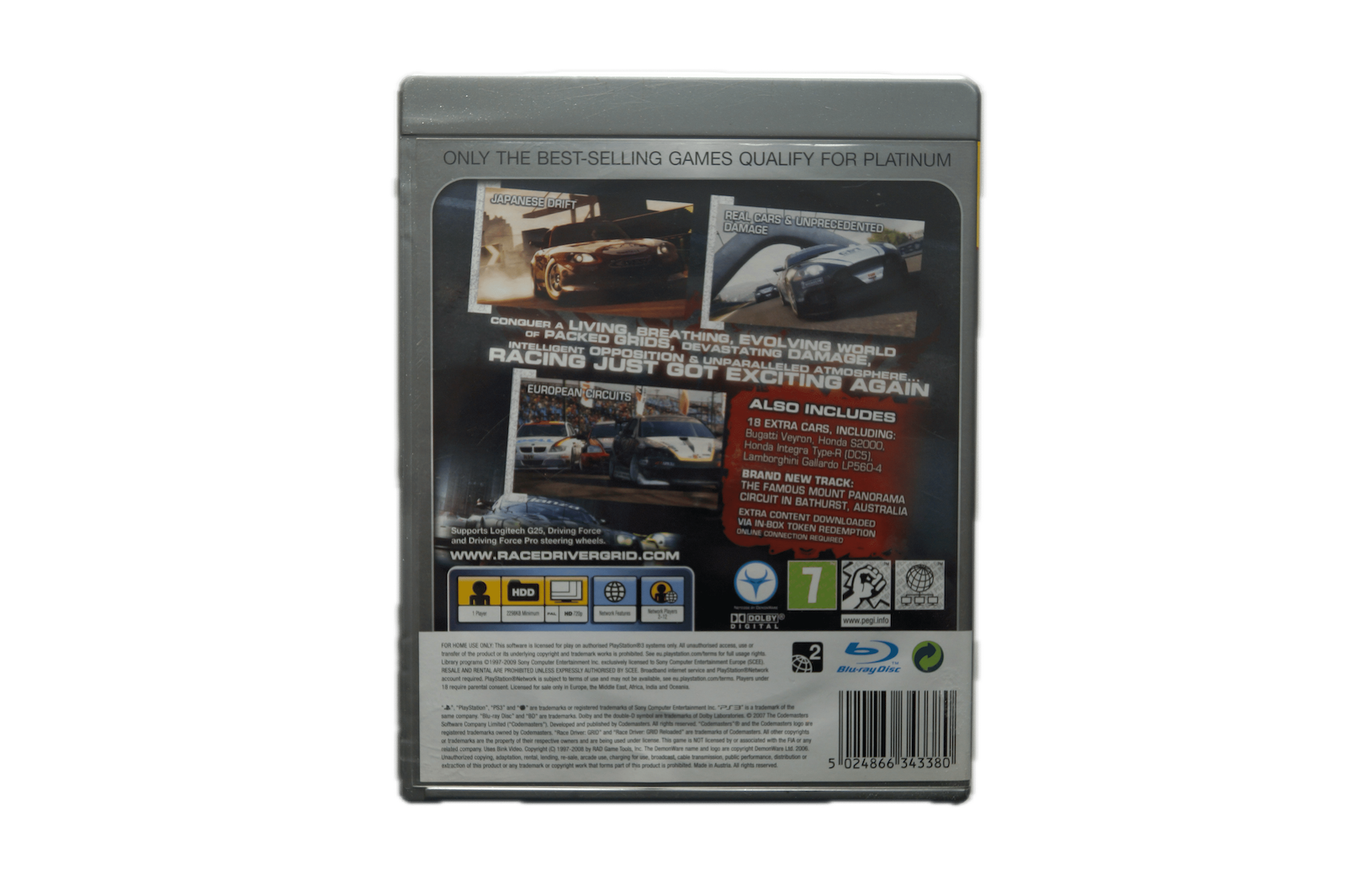 Race Driver: GRID Reloaded - PS3 (Brugt) – Back cover