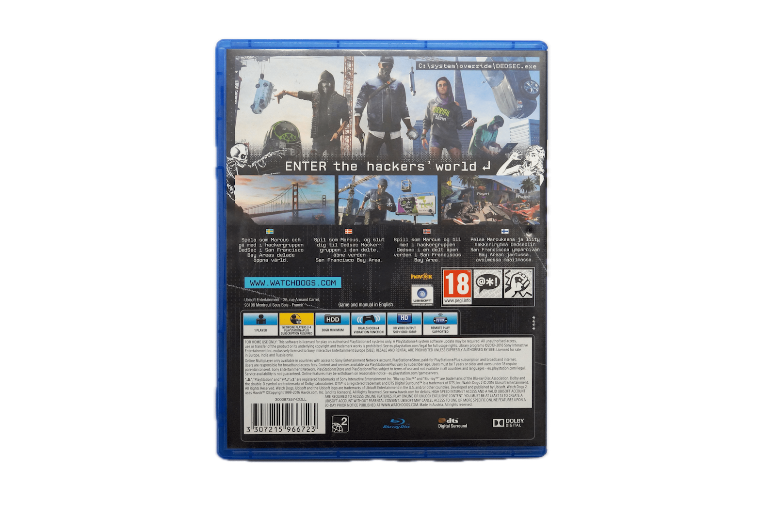 Watch Dogs 2 – PS4 (Brugt) – Alder: PEGI 18 – PlayStation 4 – Back cover
