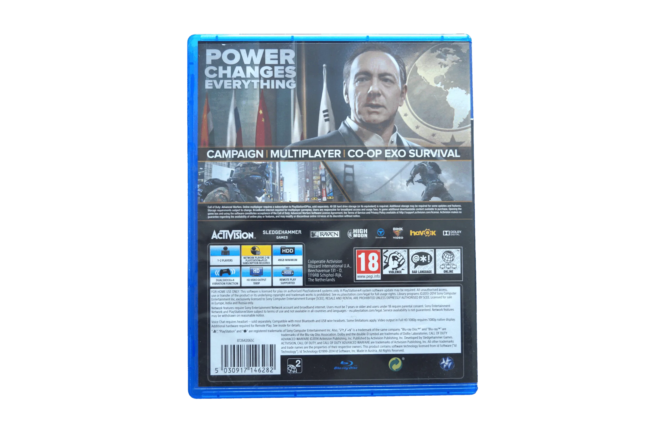 Call of Duty: Advanced Warfare – PS4 (Brugt) – Alder: PEGI 18 – PlayStation 4 – Back cover