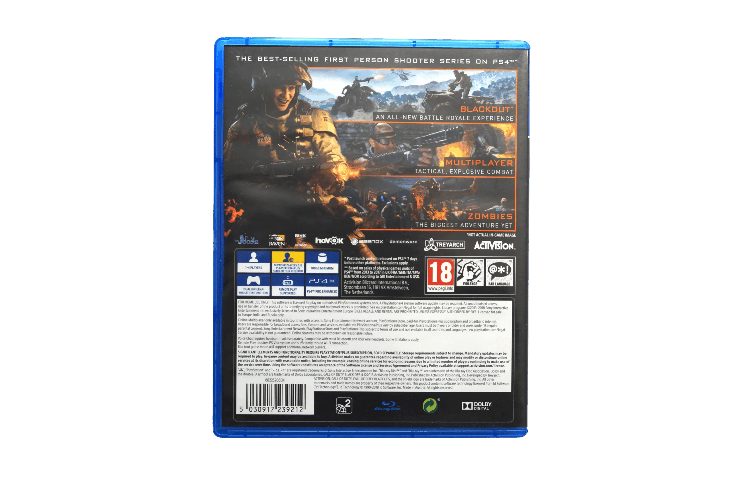 Call of Duty: Black Ops IIII – PS4 (Brugt) – Alder: PEGI 18 – PlayStation 4 – Back cover