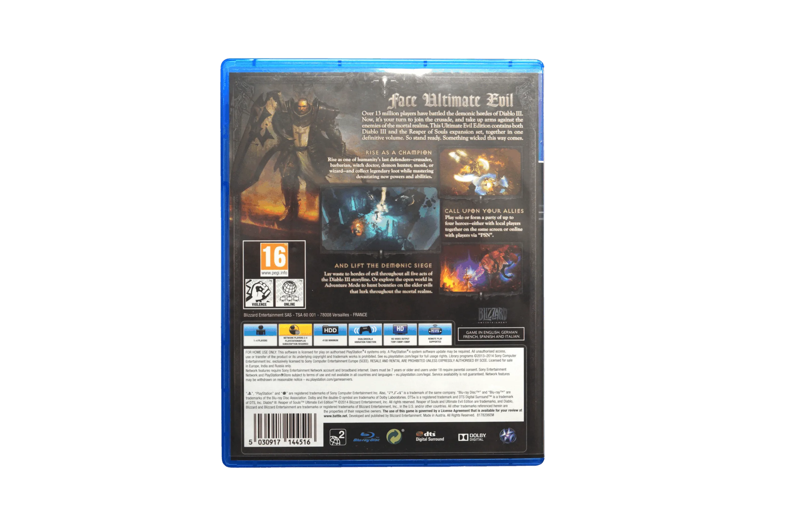 Diablo III: Reaper of Souls – Ultimate Evil Edition – PS4 (Brugt) – Alder: PEGI 16 – PlayStation 4 – Back cover