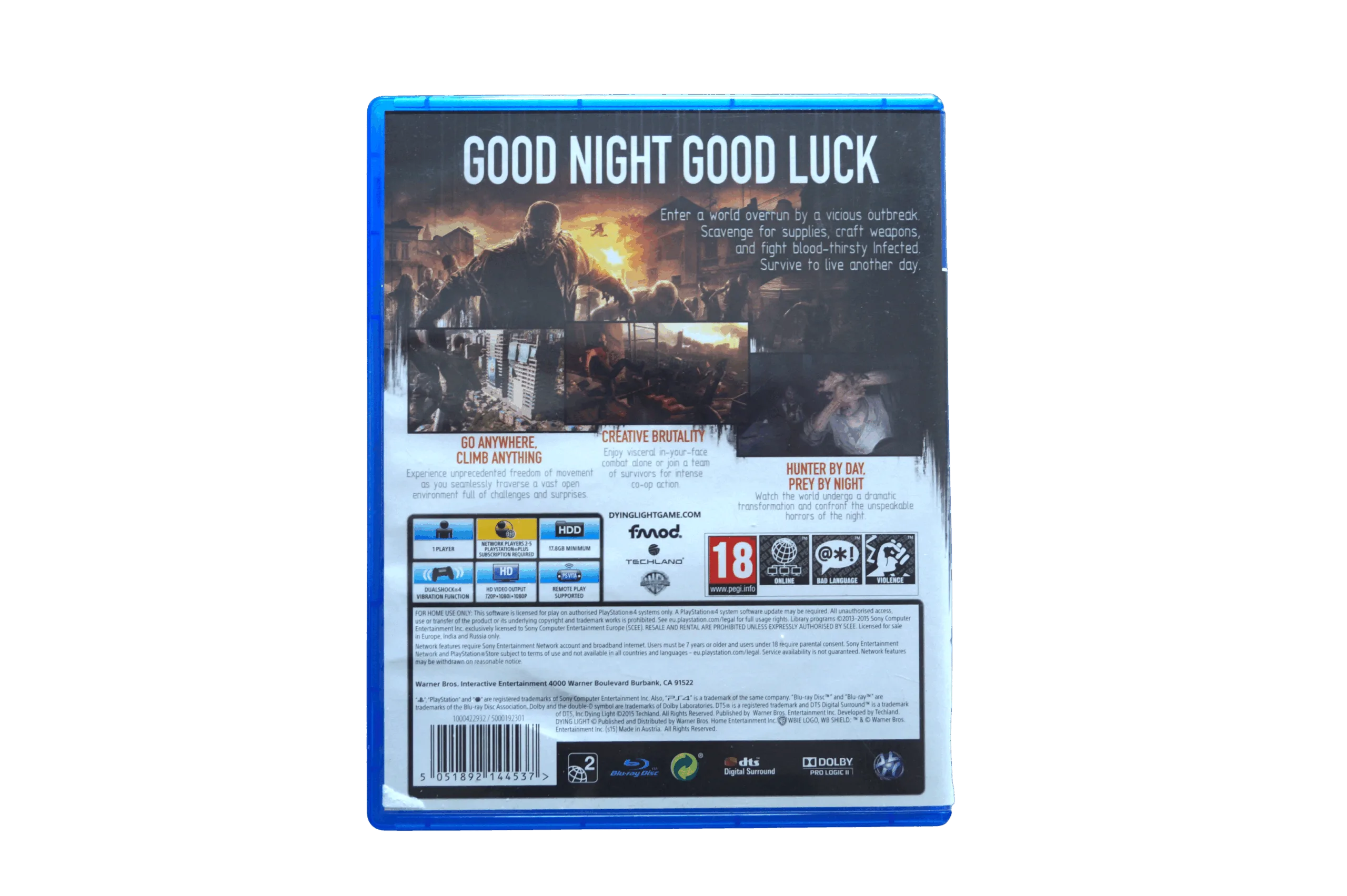 Dying Light – PS4 (Brugt) – Alder: PEGI 18 – PlayStation 3 – Back cover