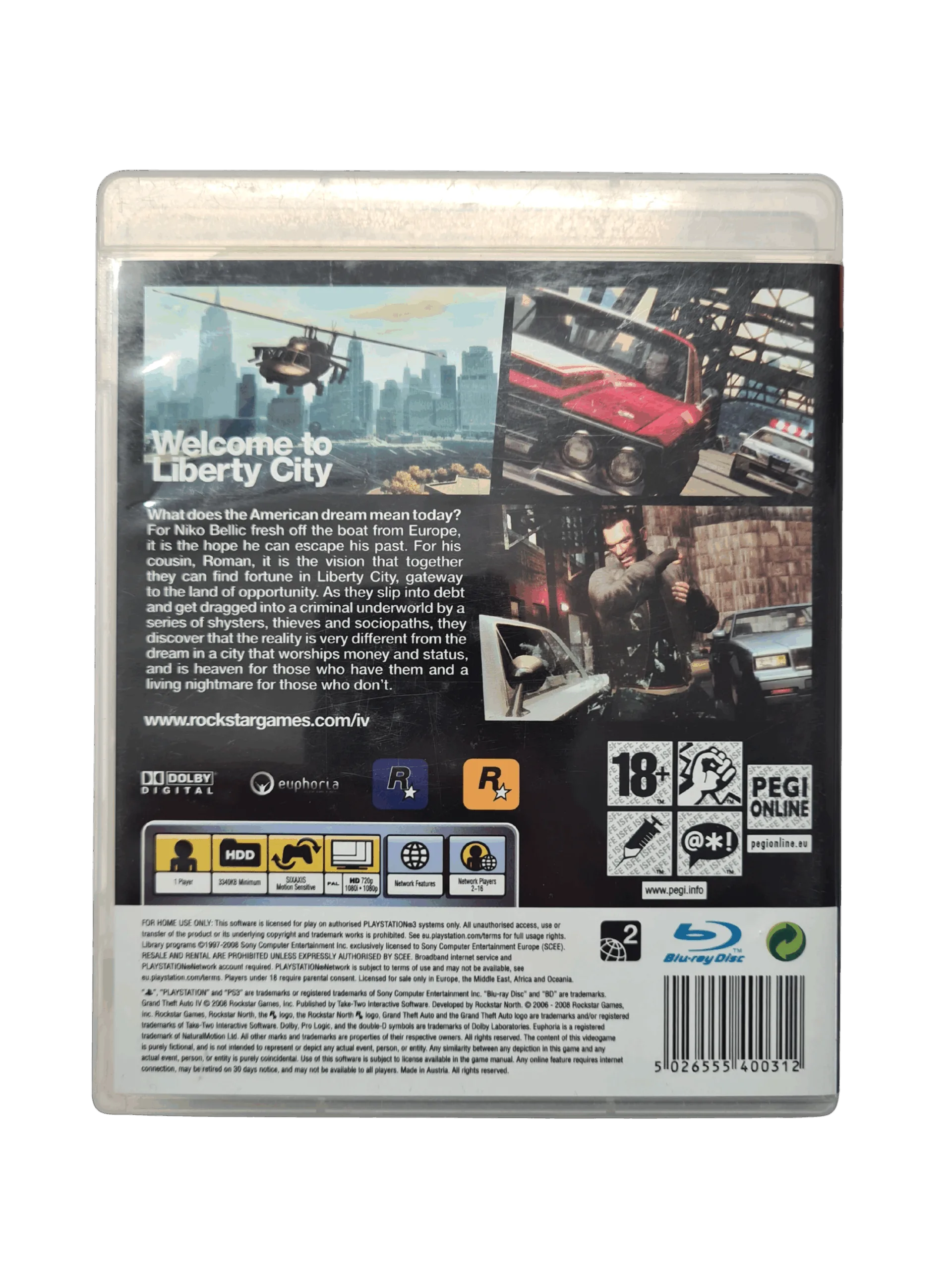 Grand Theft Auto IV - PS3 (Brugt) – Alder: PEGI 18 – PlayStation 3 – Back cover