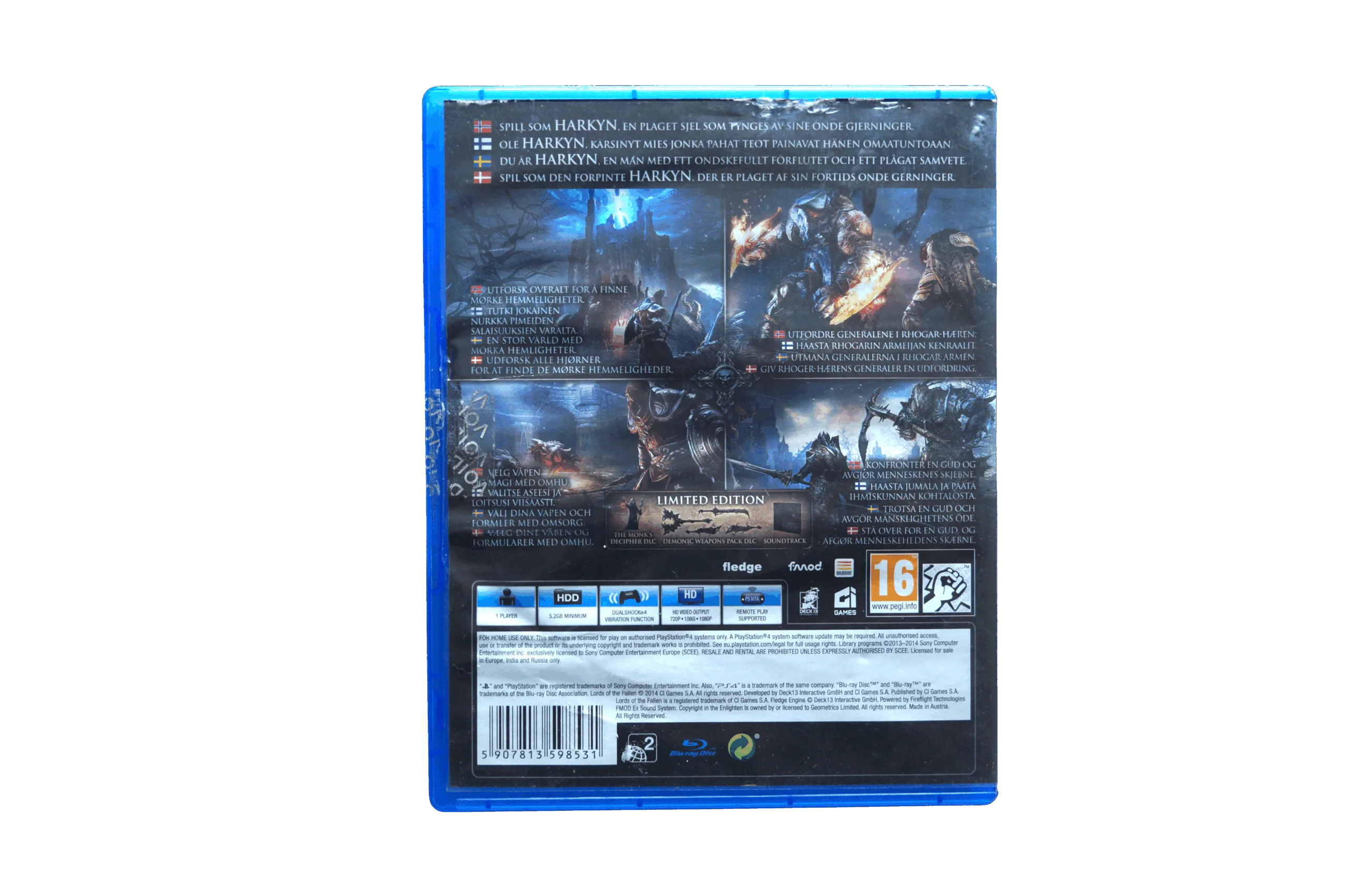 Lords of the Fallen – PS4 (Brugt) – Alder: PEGI 16 – PlayStation 4 – Back cover