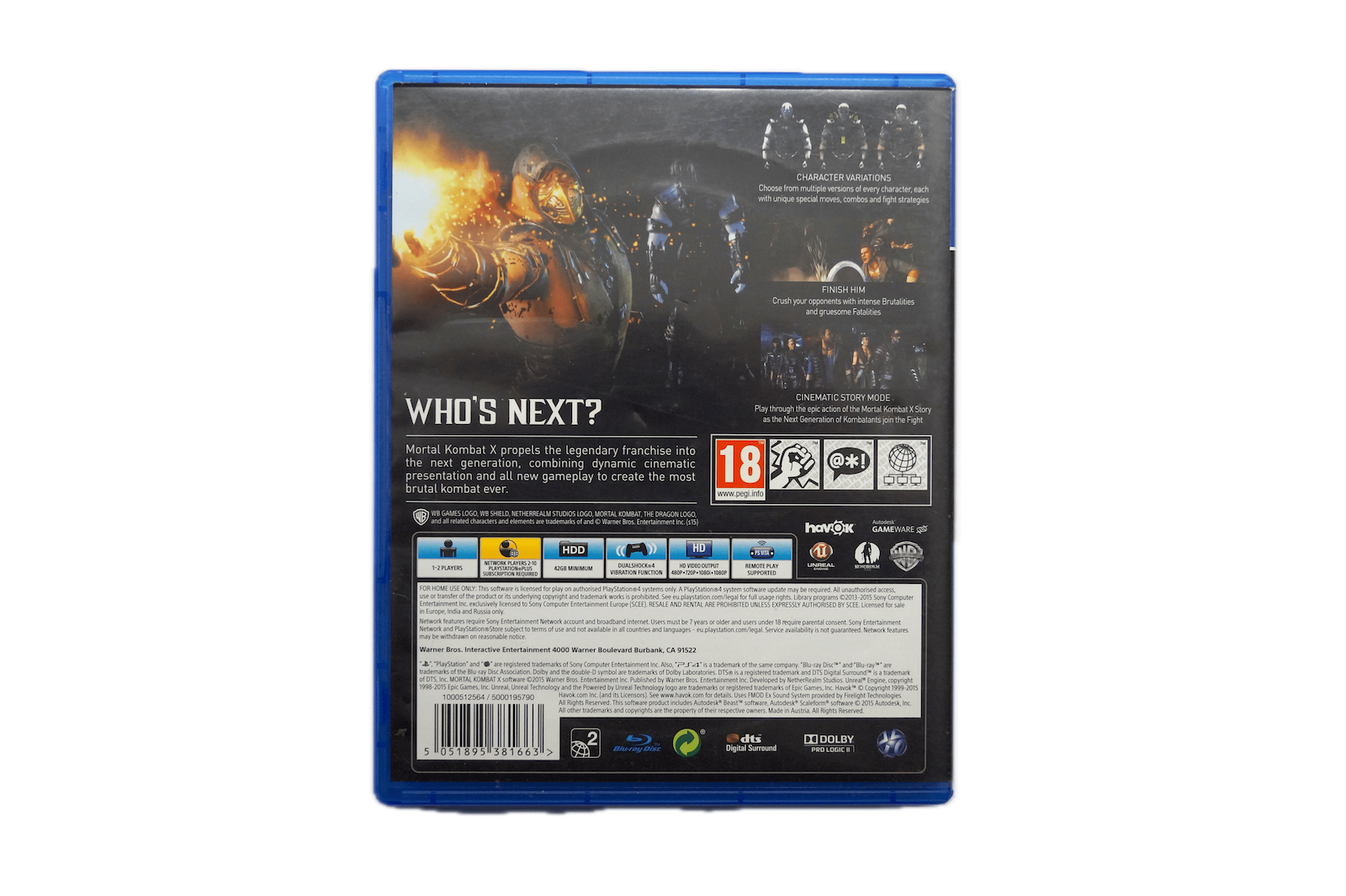 Mortal Kombat X – PS4 (Brugt) – Alder: PEGI 18 – PlayStation 4 – Back cover