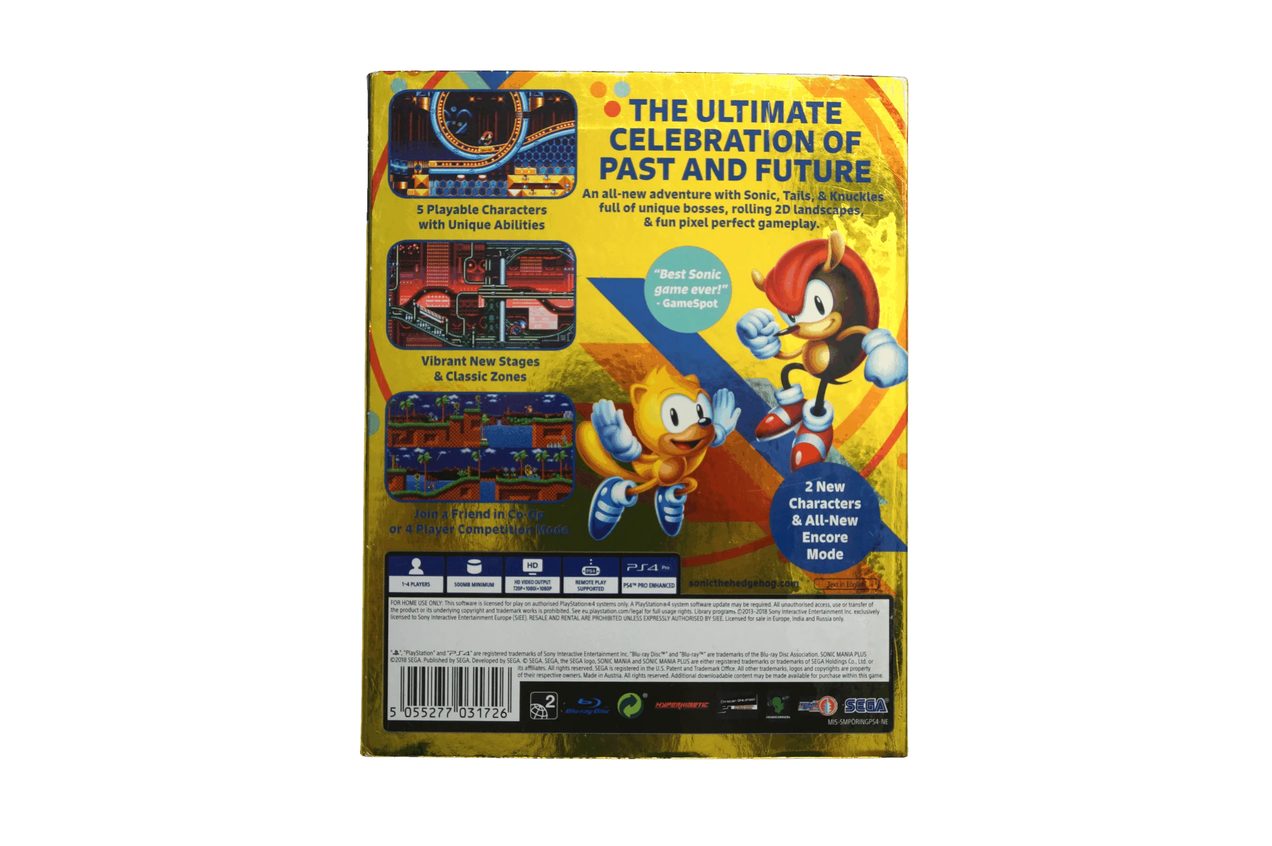 Sonic Mania Plus – PS4 (Brugt) – Alder: PEGI 3 – PlayStation 4 – Back cover