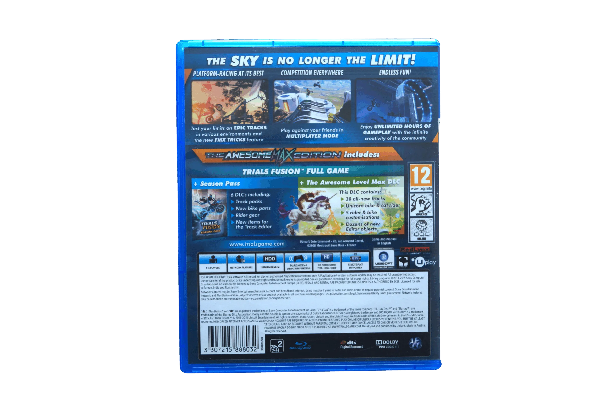 Trials Fusion: The Awesome Max Edition – PS4 (Brugt) – Alder: PEGI 12 – PlayStation 4 – Back cover