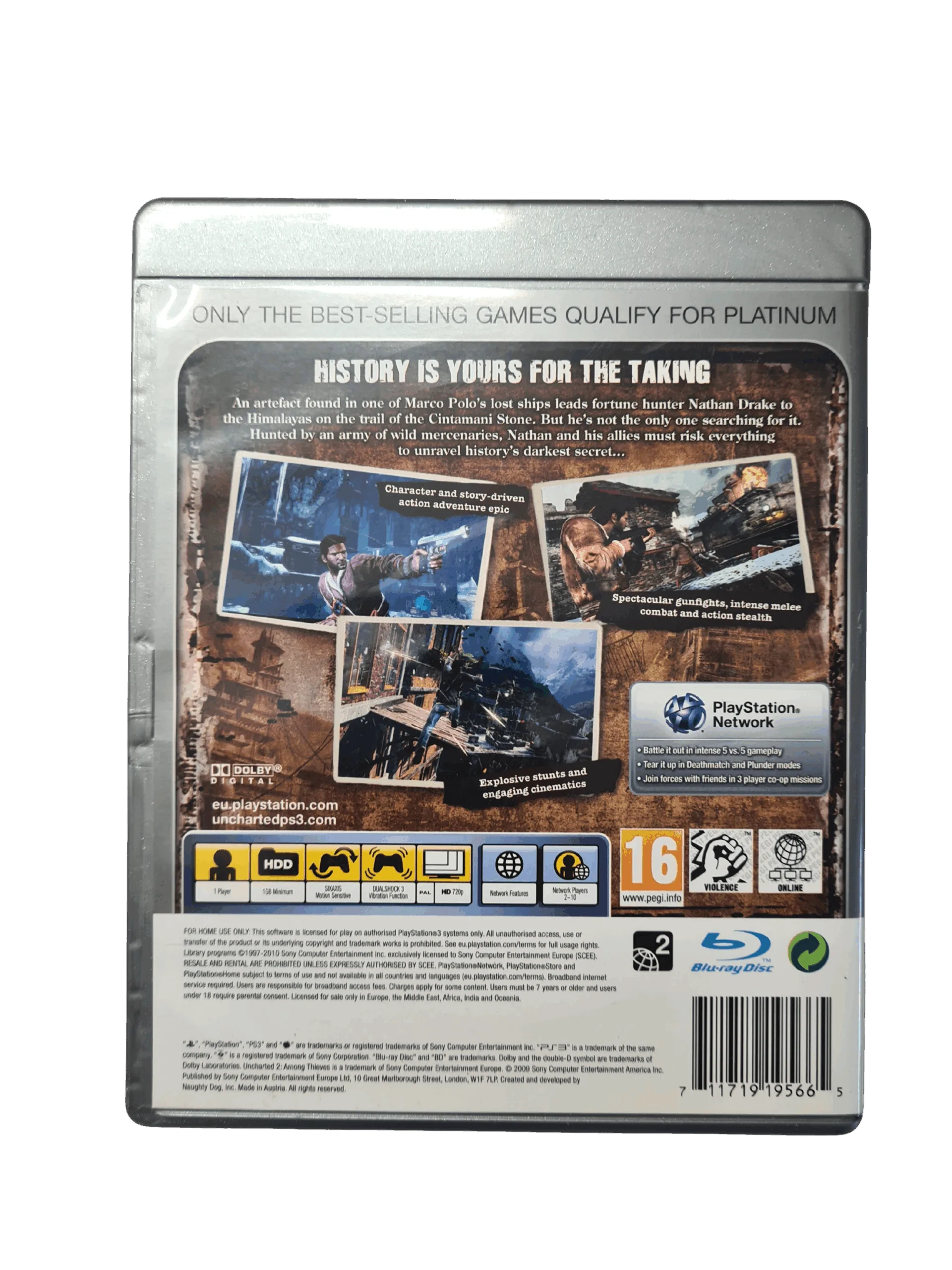 Uncharted 2: Among Thieves - PS3 (Brugt) – Alder: PEGI 16 – PlayStation 3 – Back cover