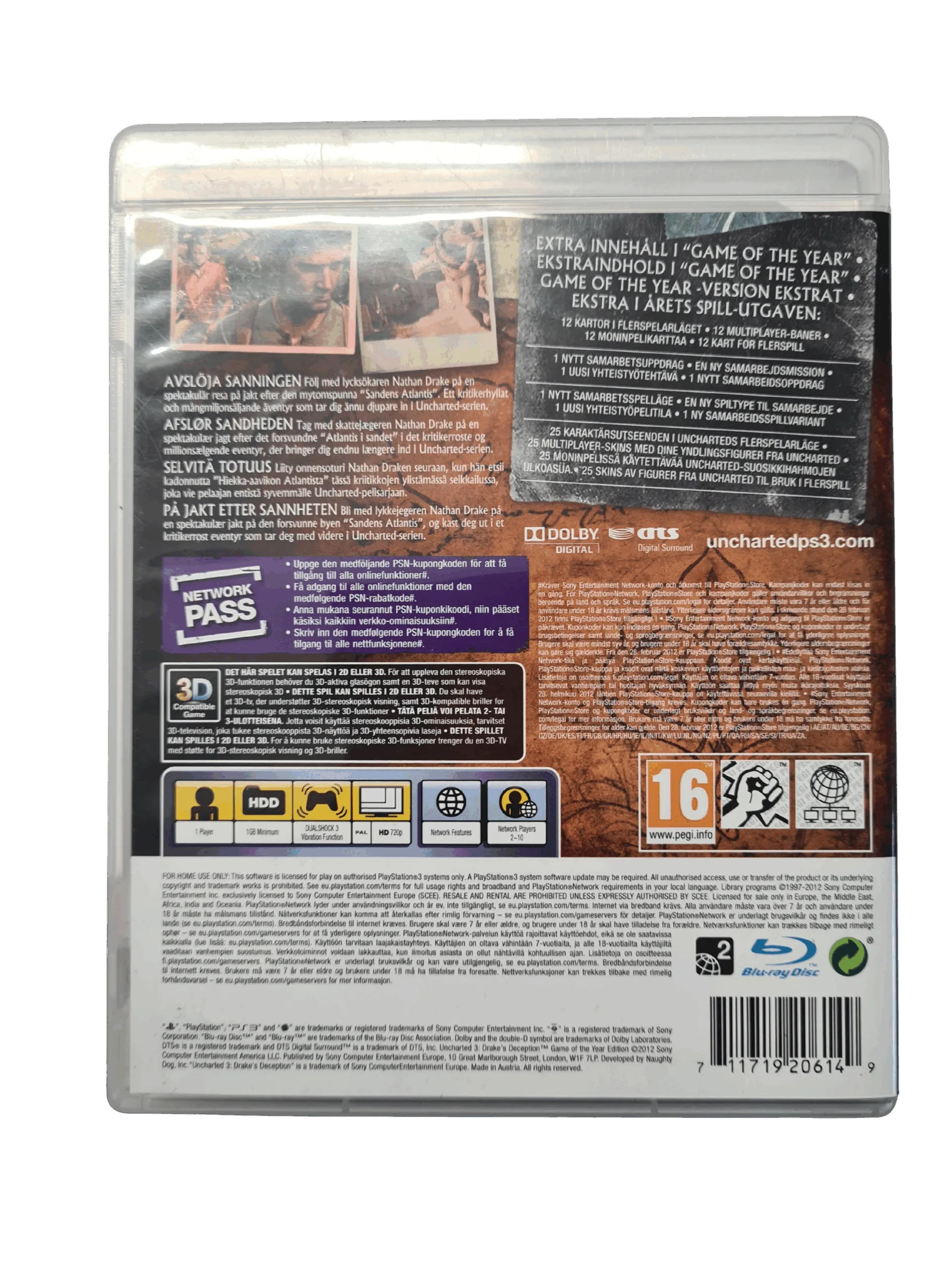 Uncharted 3: Drake's Deception - PS3 (Brugt) – Back cover