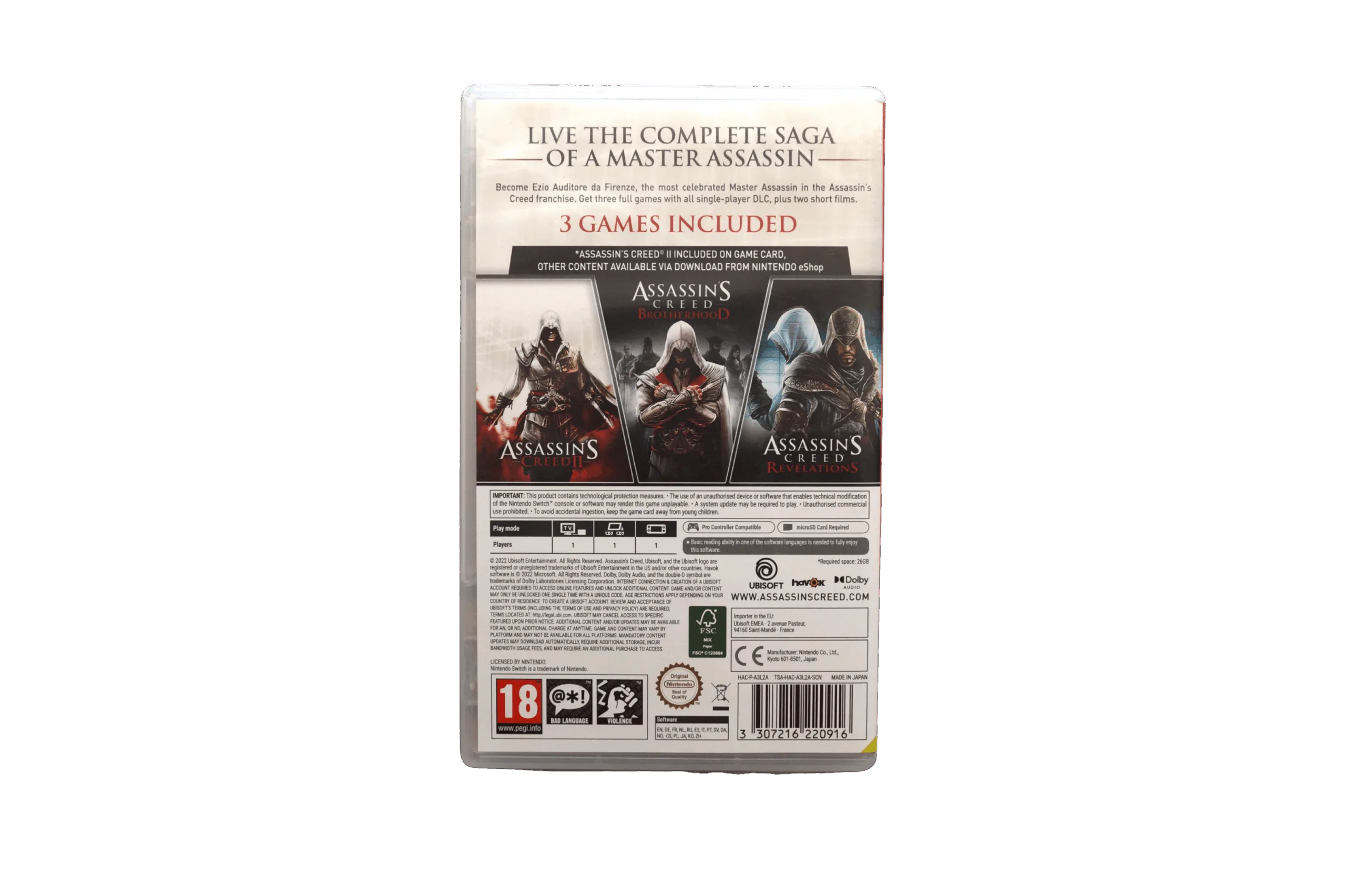 Assassin's Creed The Ezio Collection – Nintendo Switch (Brugt) – Alder: PEGI 18 – Nintendo Switch – Back cover