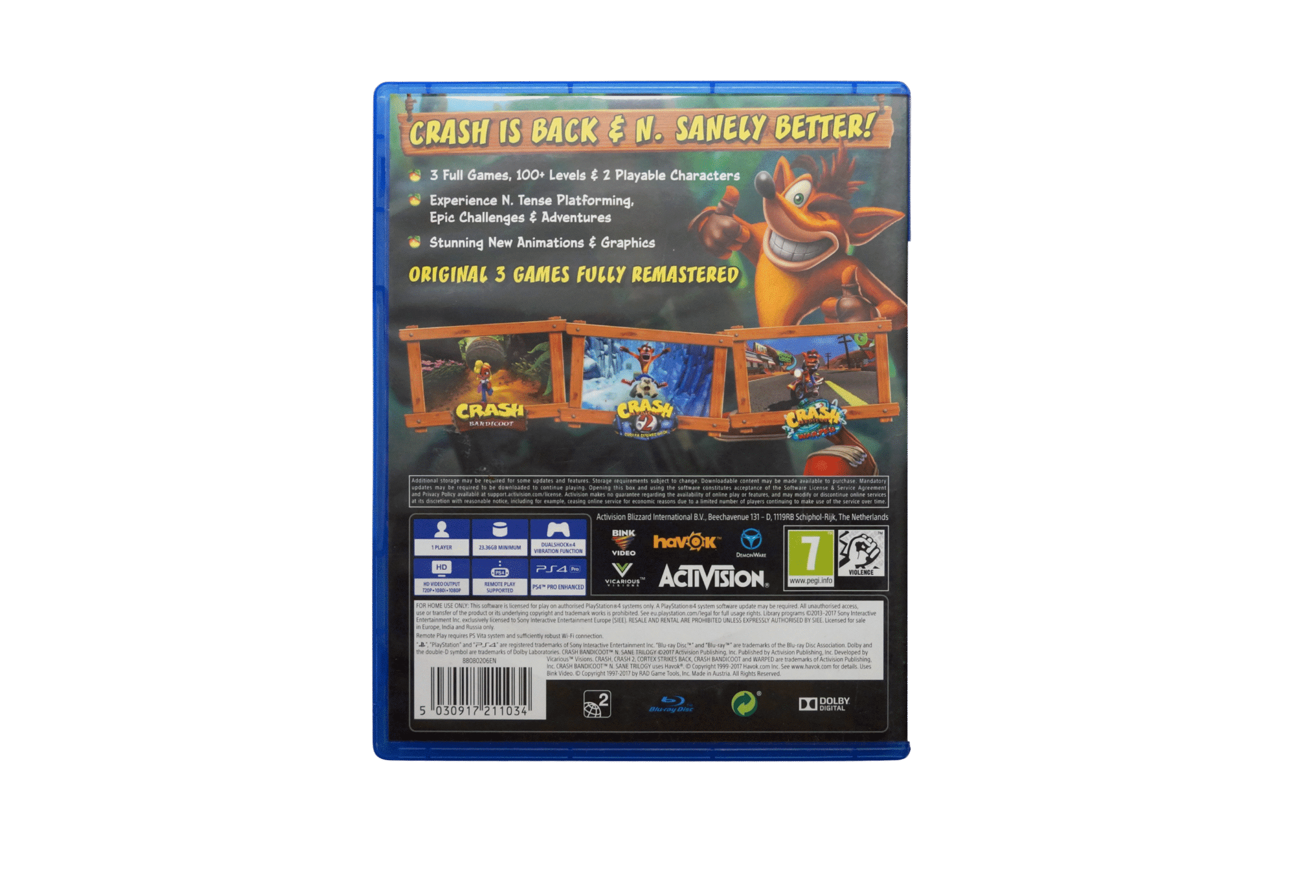 Crash Bandicoot N. Sane Trilogy – PS4 (Brugt) – Back cover