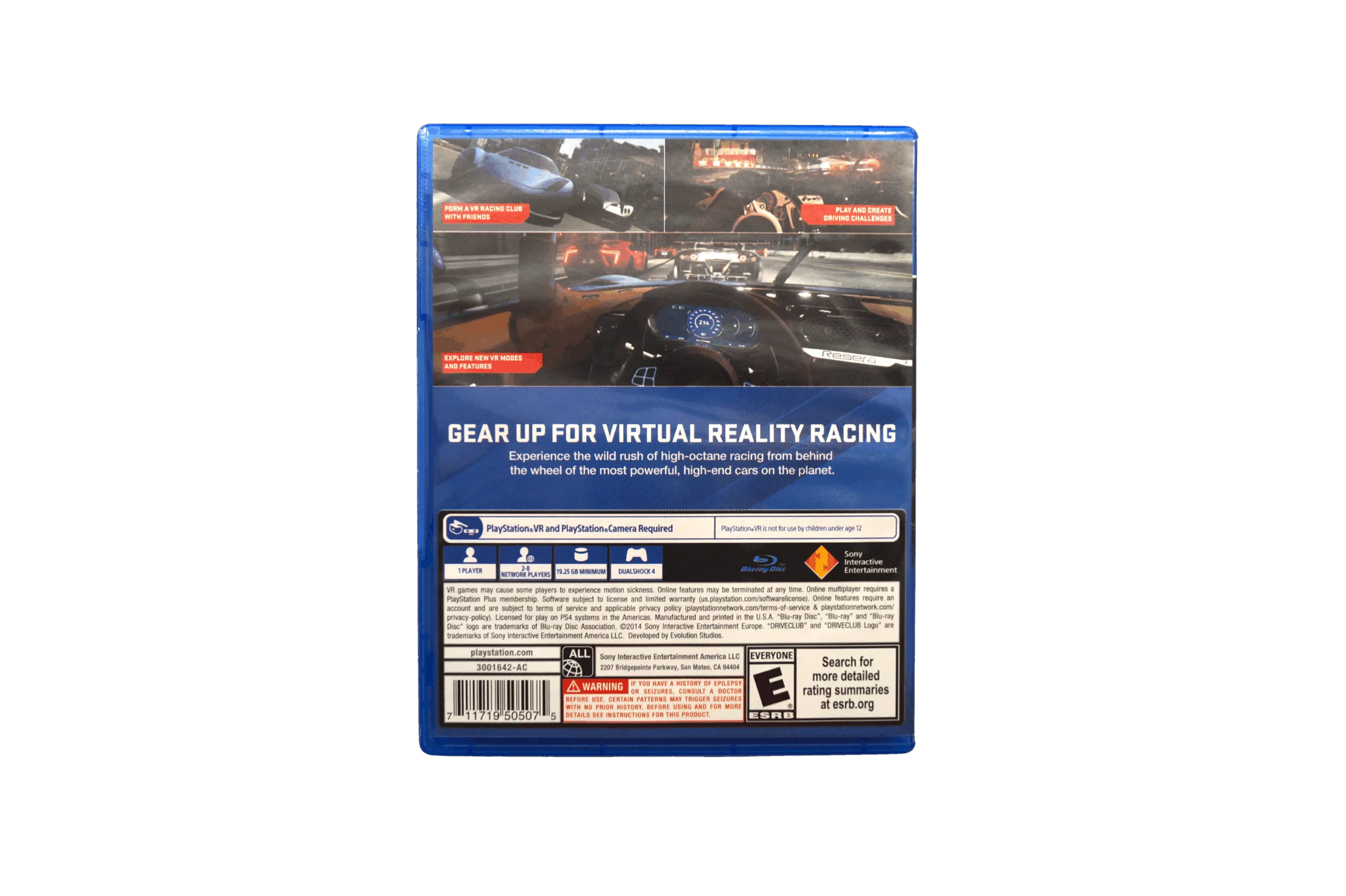 Driveclub VR – PS4 (Brugt) – Alder: PEGI 12 – PlayStation 4 – Back cover