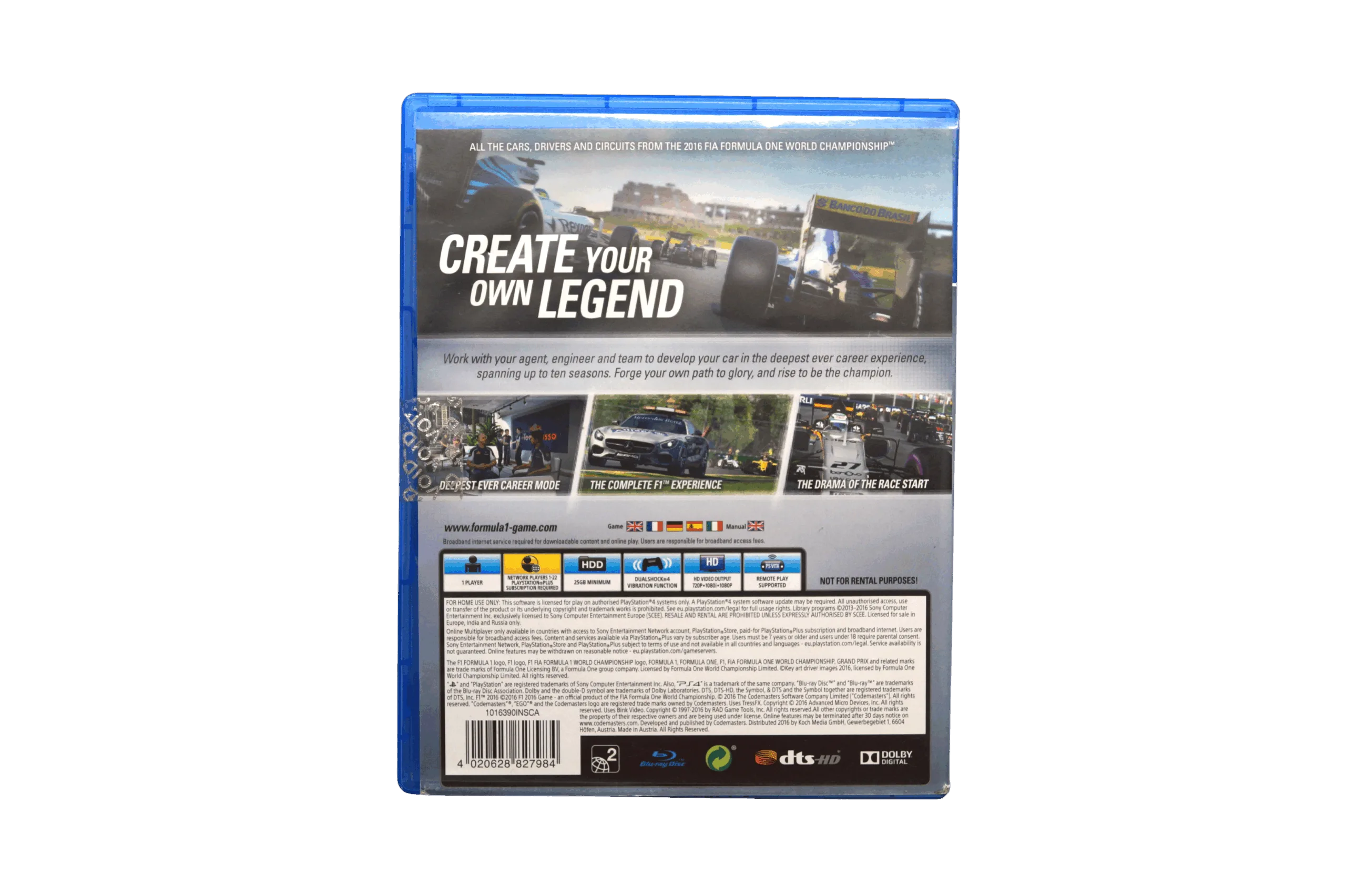 F1 2016 – PS4 (Brugt) – Back cover