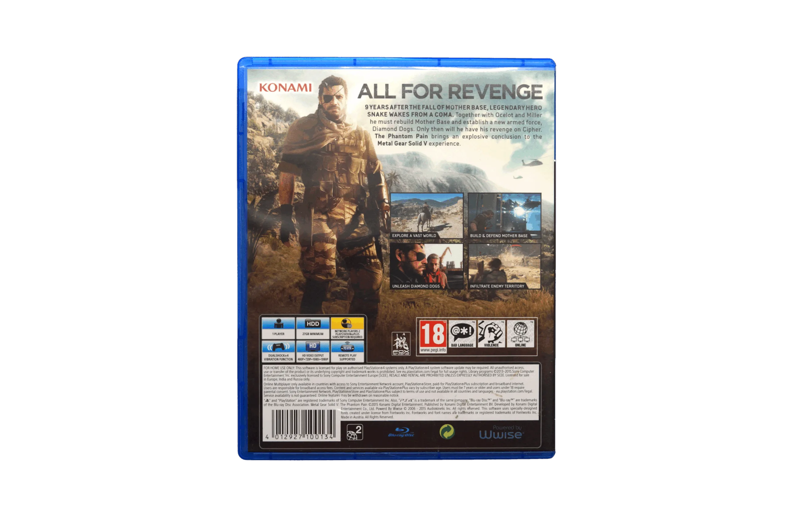 Metal Gear Solid V: The Phantom Pain – PS4 (Brugt) – Alder: PEGI 18 – PlayStation 4 – Back cover
