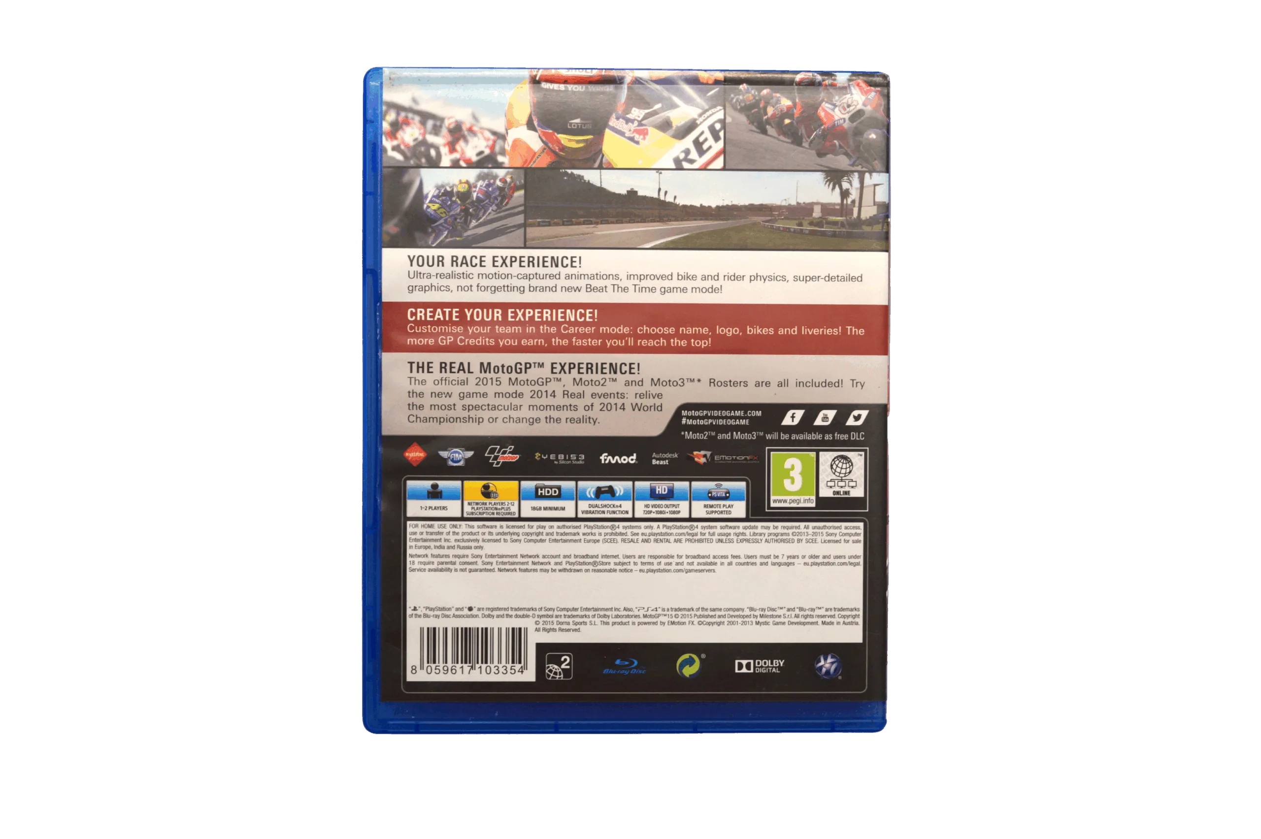 MotoGP 15 – PS4 (Brugt) – Alder: PEGI 3 – PlayStation 4 – Back cover