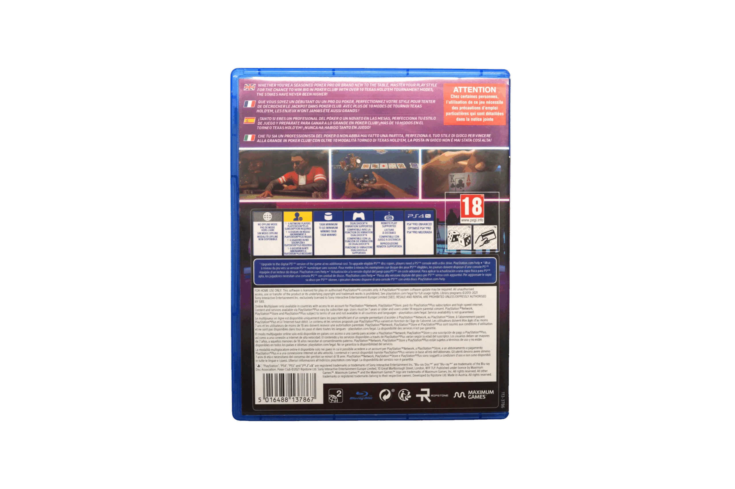 Poker Club – PS4 (Brugt) – Alder: PEGI 18 – PlayStation 4 – Back cover