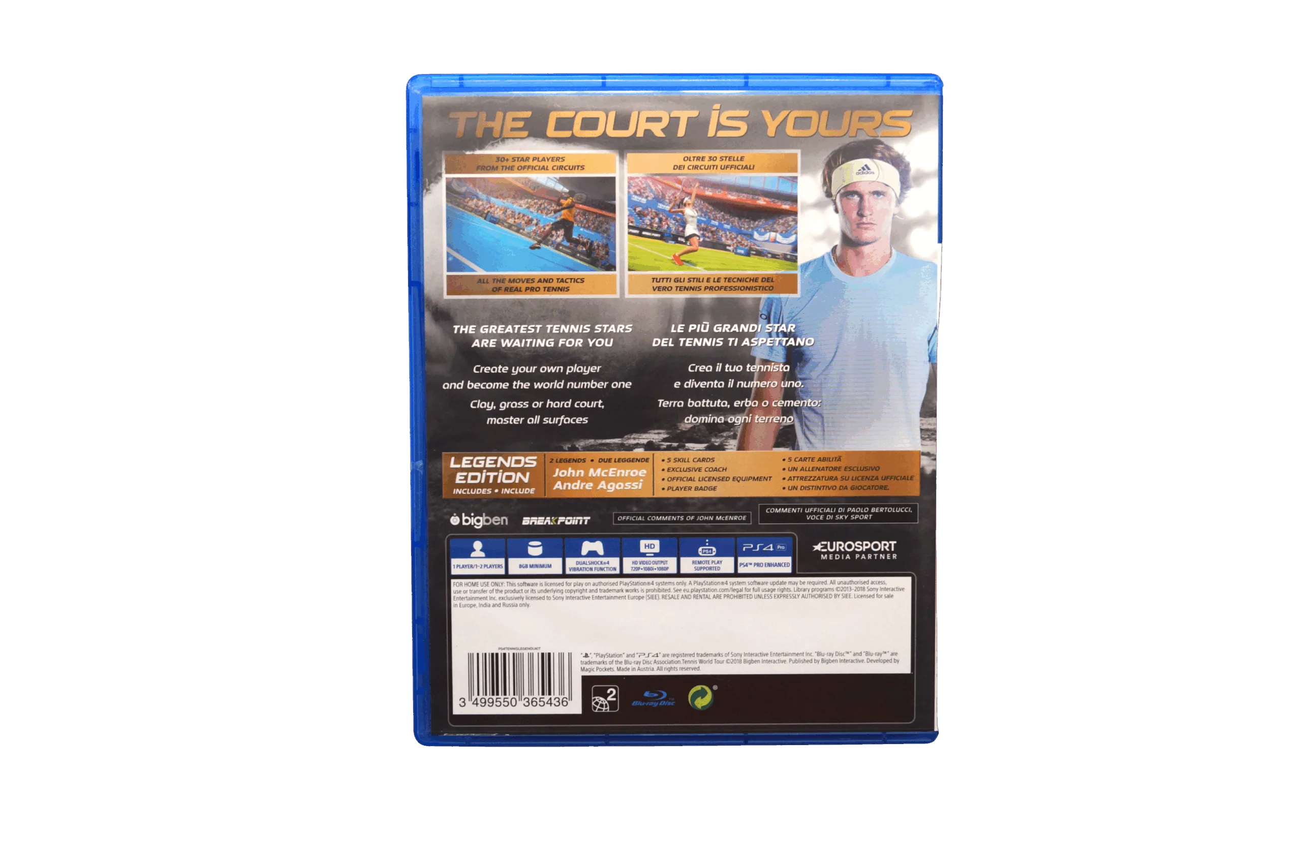 Tennis World Tour – Legends Edition – PS4 (Brugt) – Alder: PEGI 3 – PlayStation 4 – Back cover