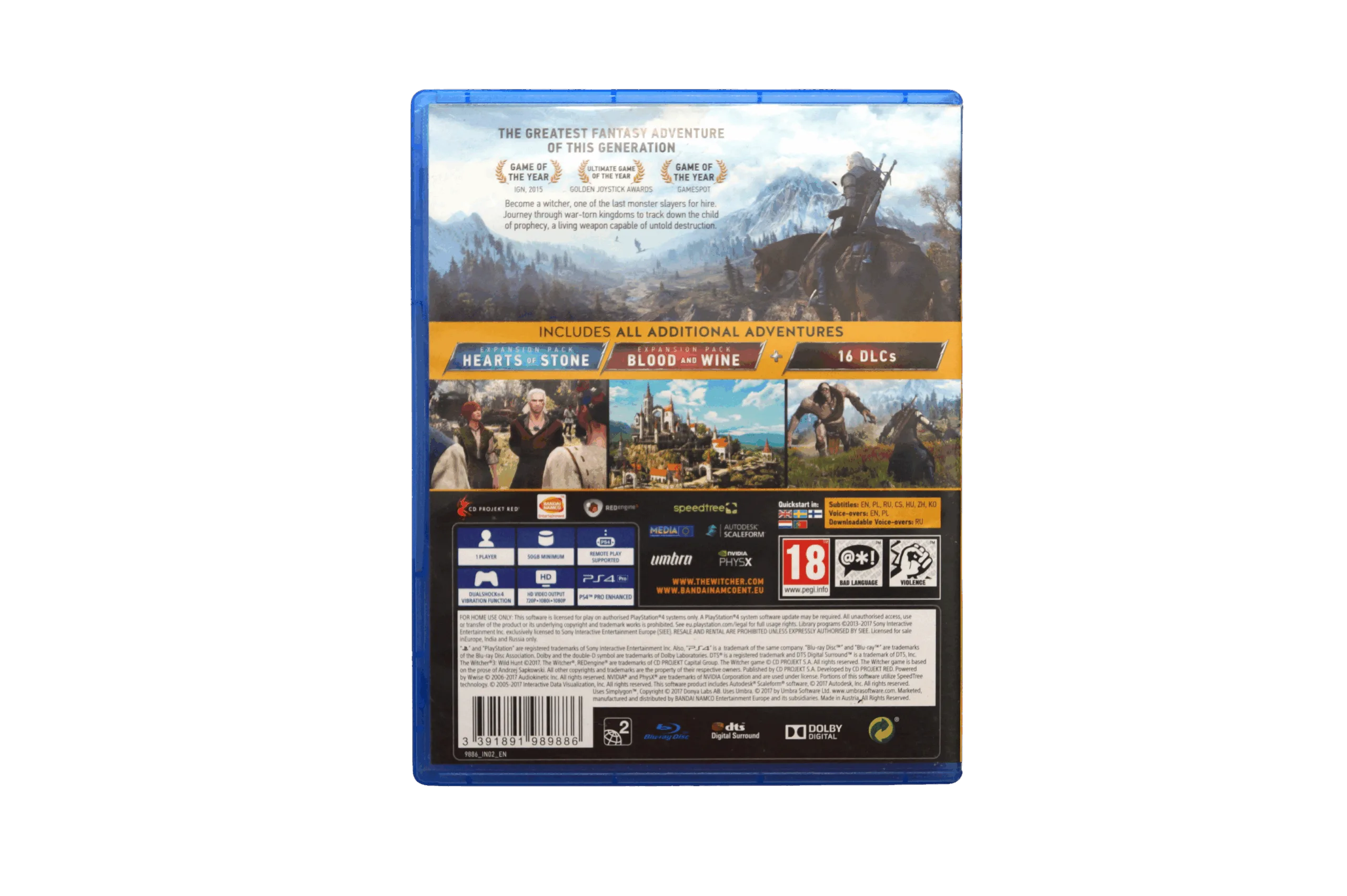 The Witcher 3: Wild Hunt – Game of the Year Edition – PS4 (Brugt) – Back cover