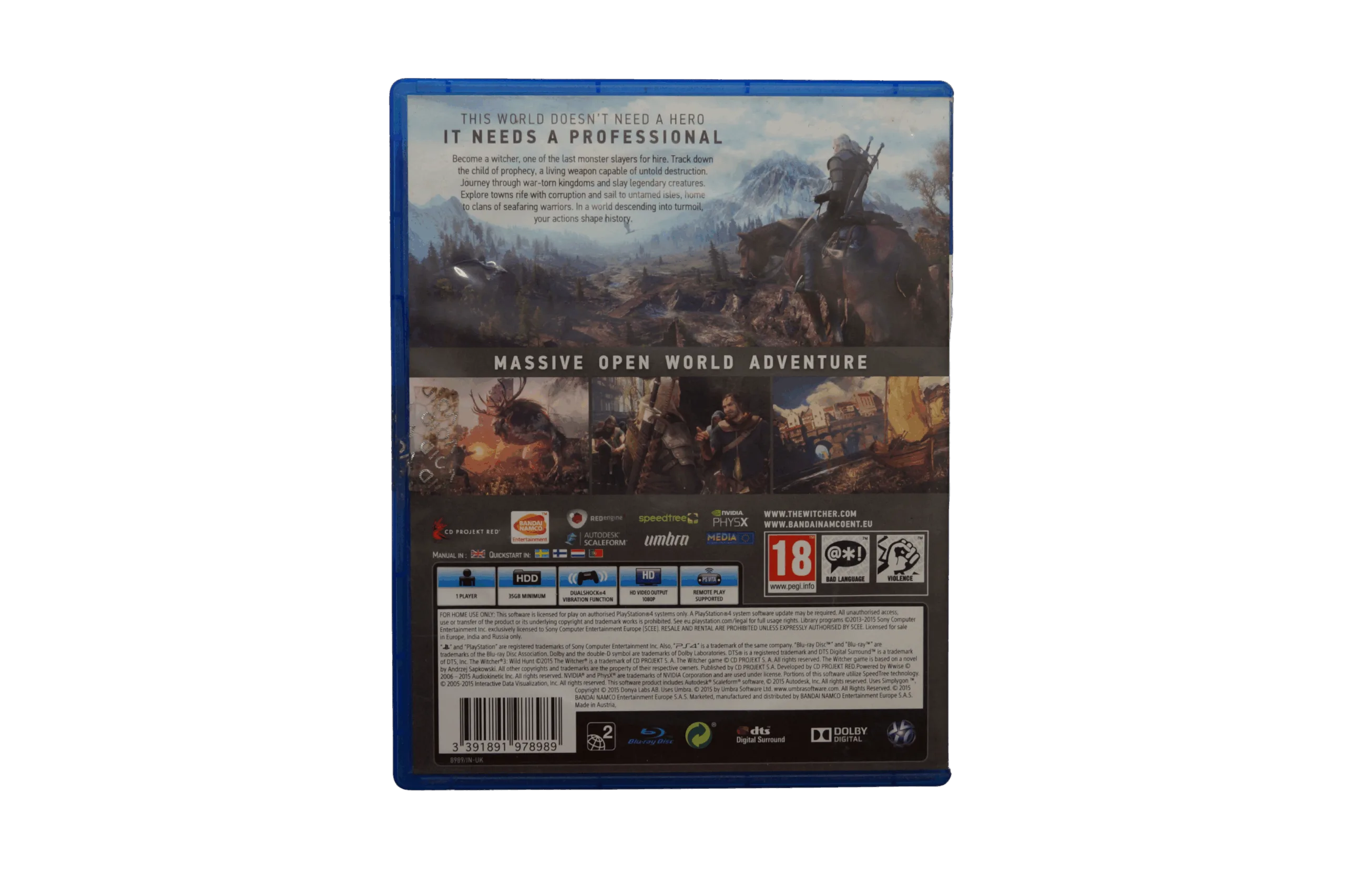 The Witcher 3: Wild Hunt – PS4 (Brugt) – Back cover
