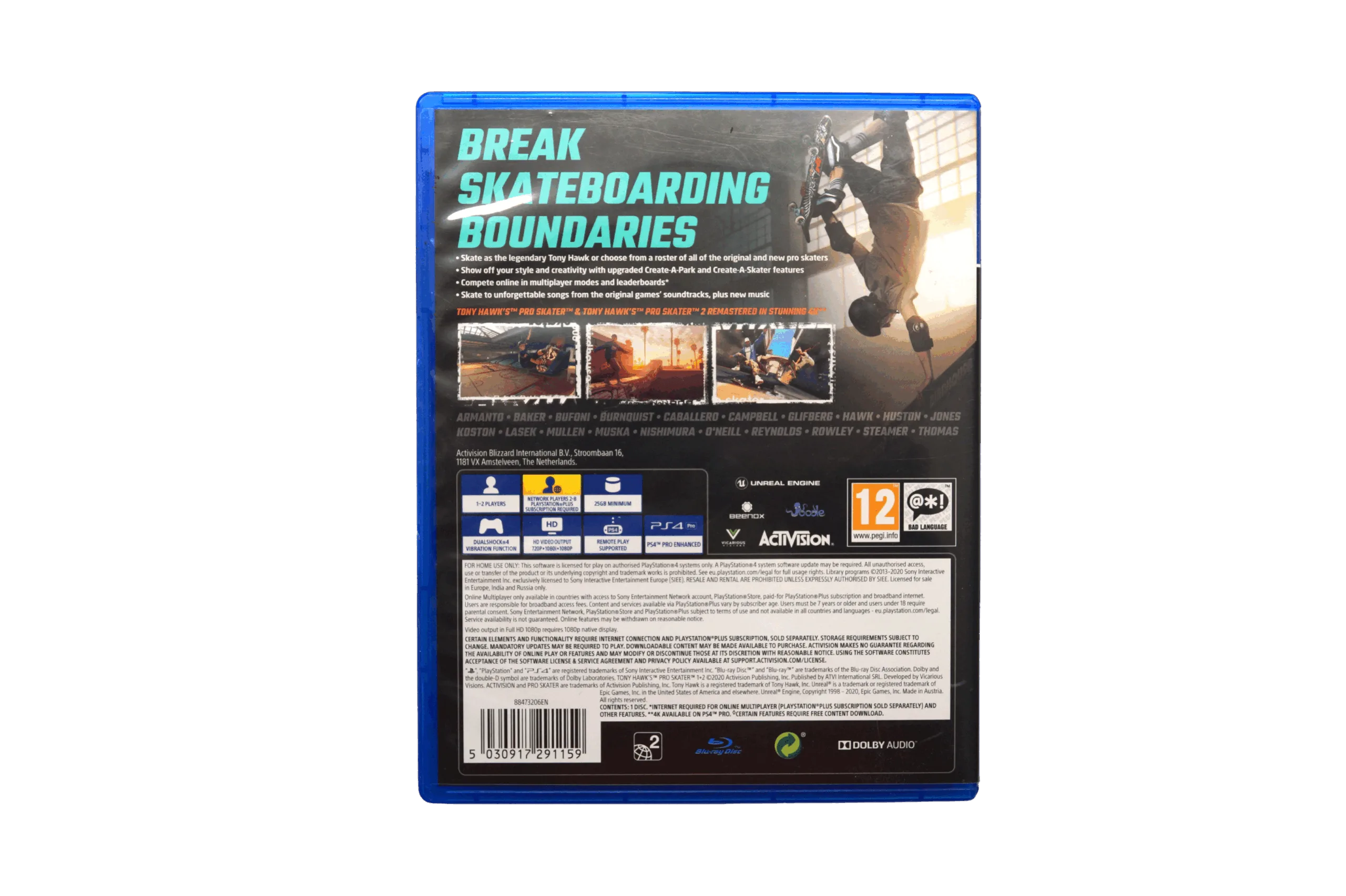 Tony Hawk’s Pro Skater 1+2 – PS4 (Brugt) – Back cover