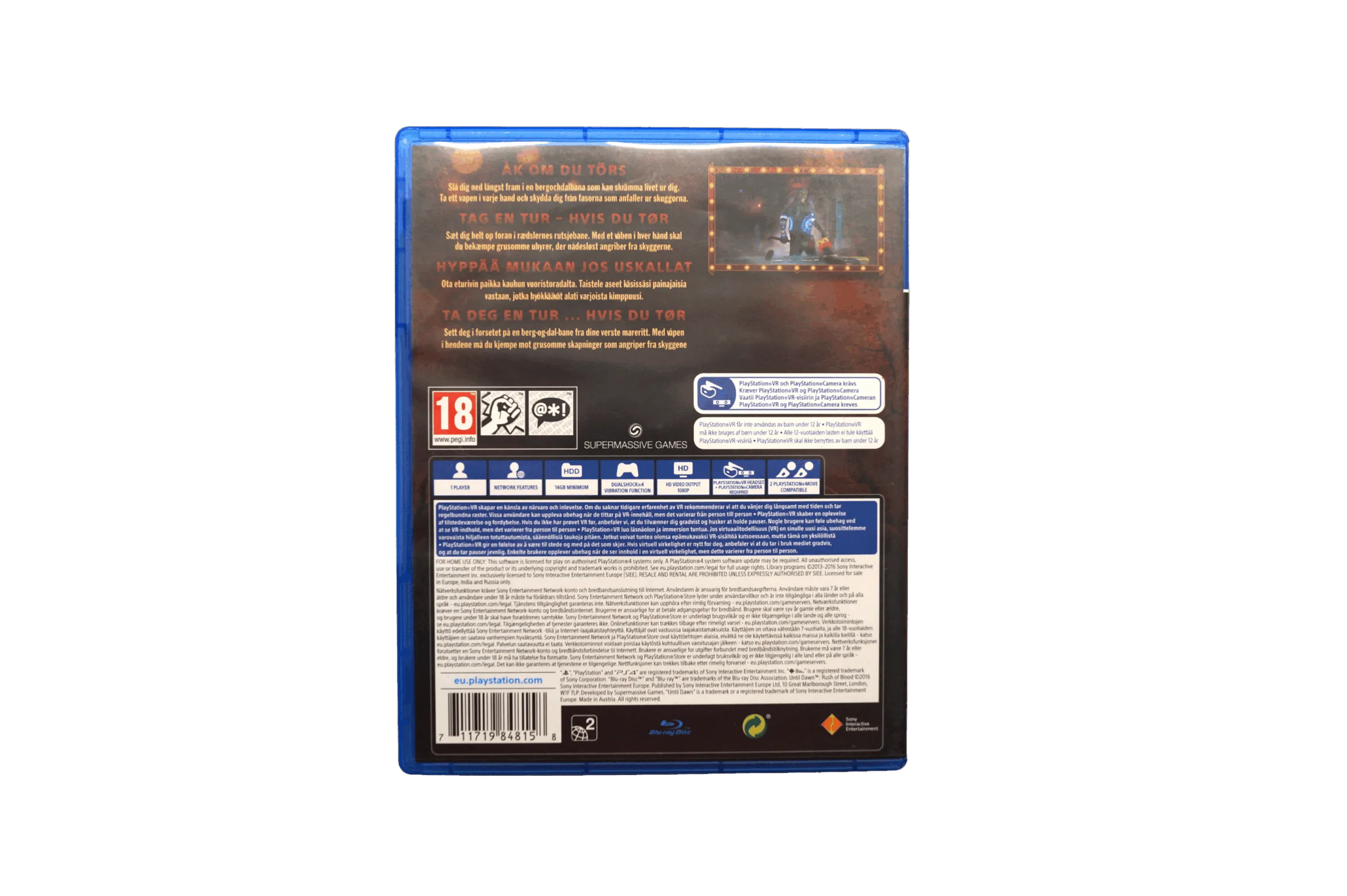 Until Dawn: Rush of Blood – PS4 VR (Brugt) – Back cover