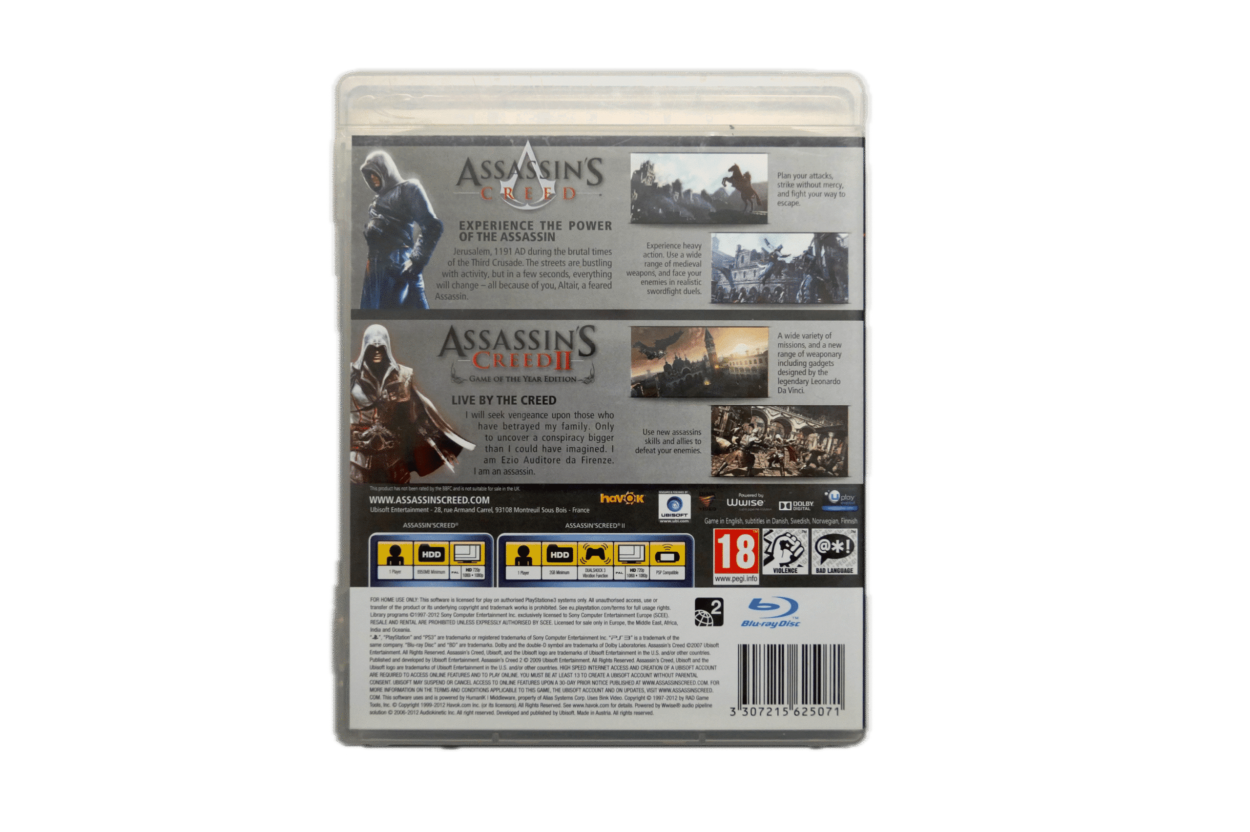 Assassin’s Creed + Assassin’s Creed II – PS3 (Brugt) – Back cover