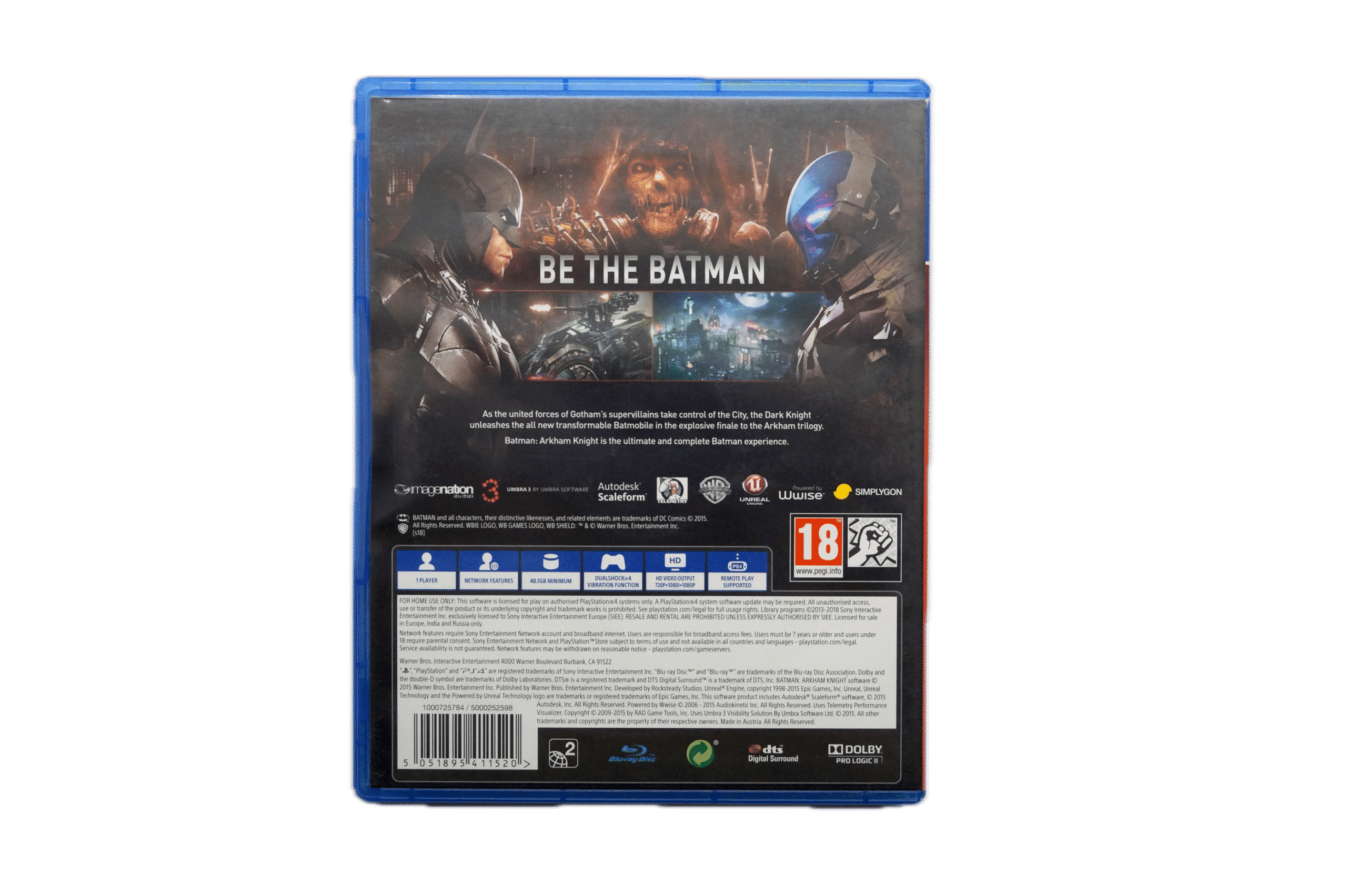 Batman: Arkham Knight – PlayStation Hits – PS4 (Brugt) – Alder: PEGI 16 – PlayStation 4 – Back cover