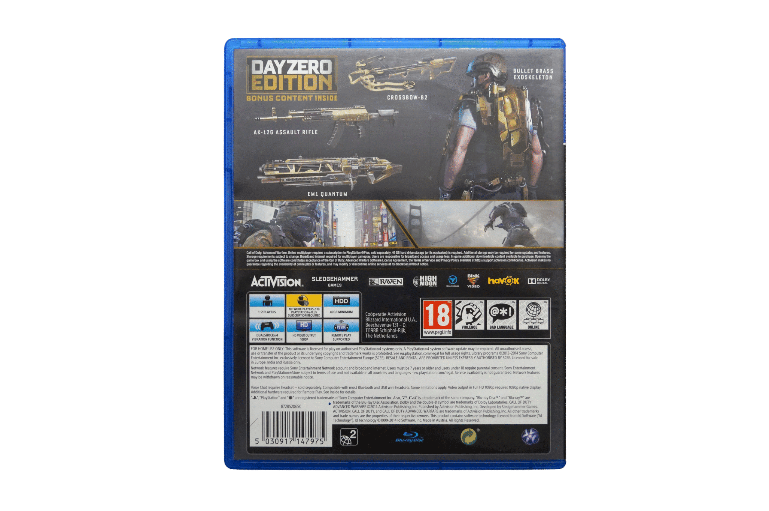 Call of Duty: Advanced Warfare – Day Zero Edition - PS4 (Brugt) – Alder: PEGI 18 – PlayStation 4 – Back cover