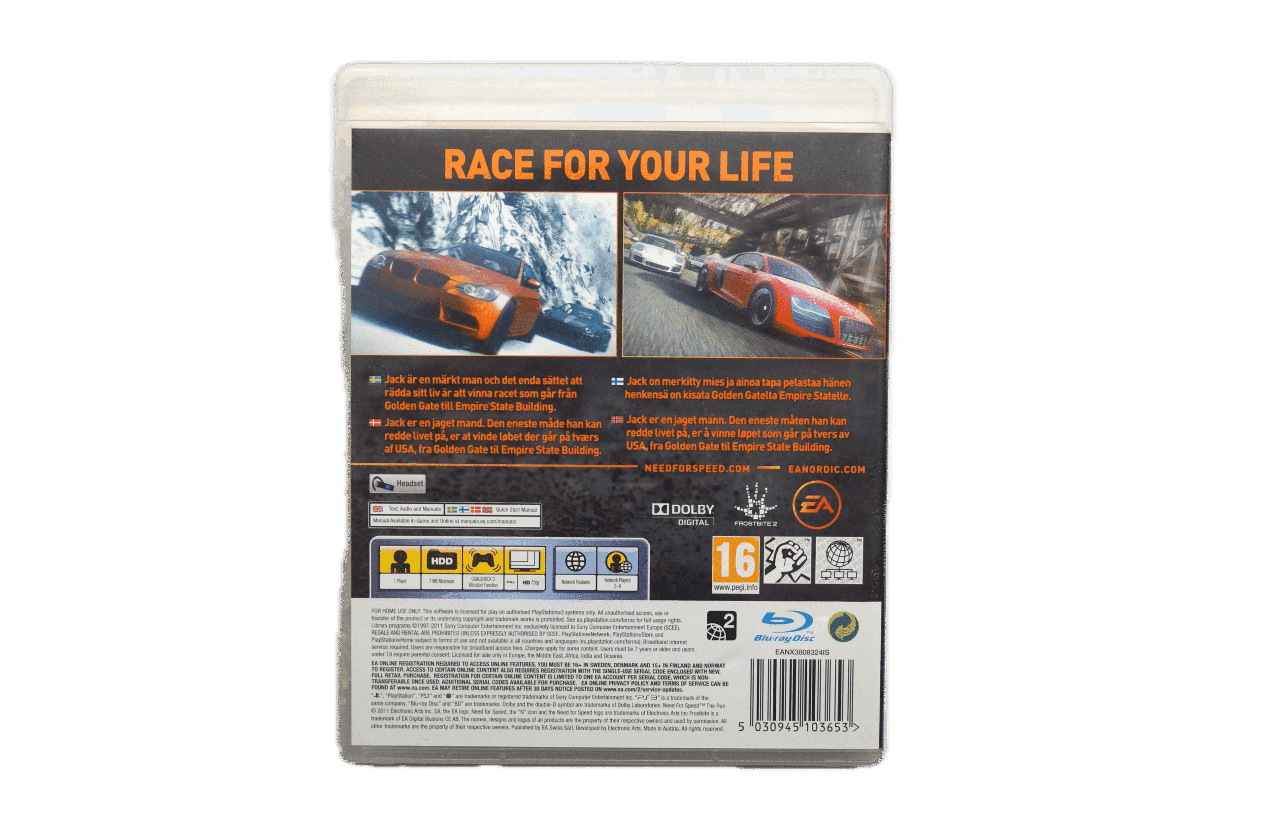 Need for Speed: The Run – PS3 (Brugt) – Alder: PEGI 16 – PlayStation 3 – Back cover