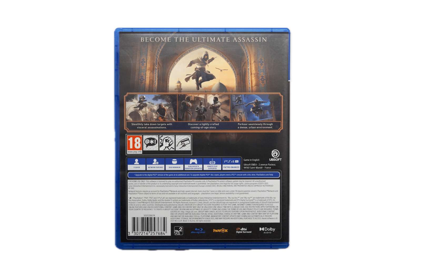 Assassin’s Creed Mirage - PS4 (Brugt) – Alder: PEGI 18 – PlayStation 4 – Back cover