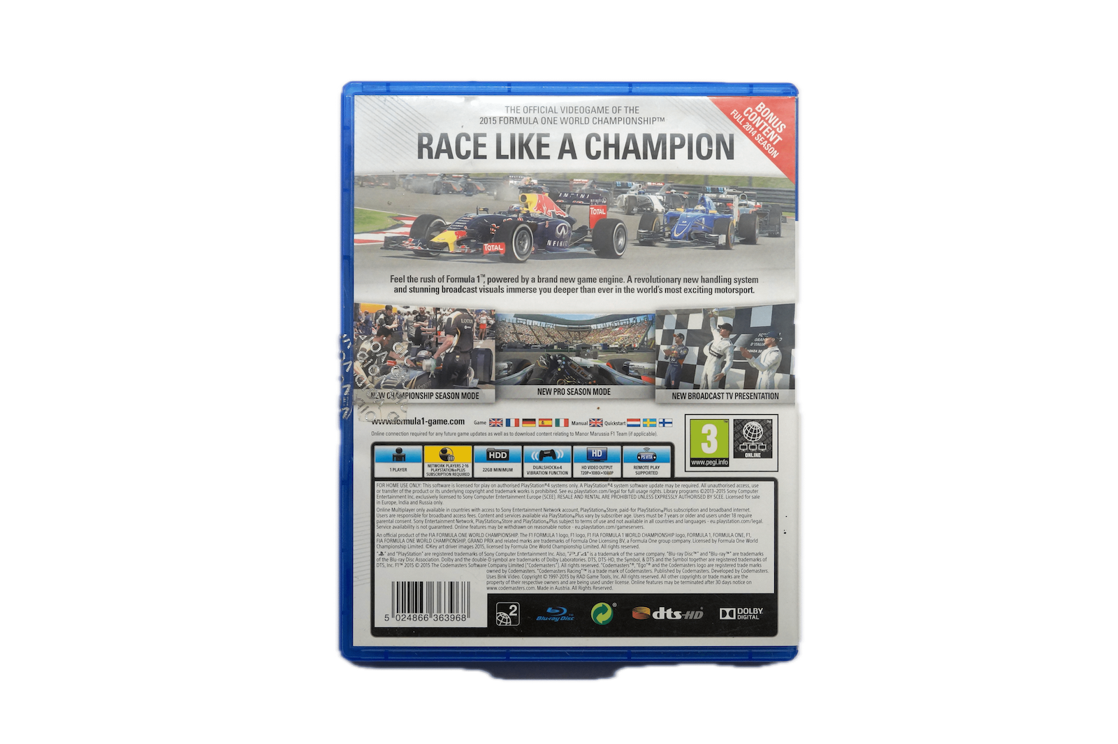 F1 2015 – PS4 (Brugt) – Back cover