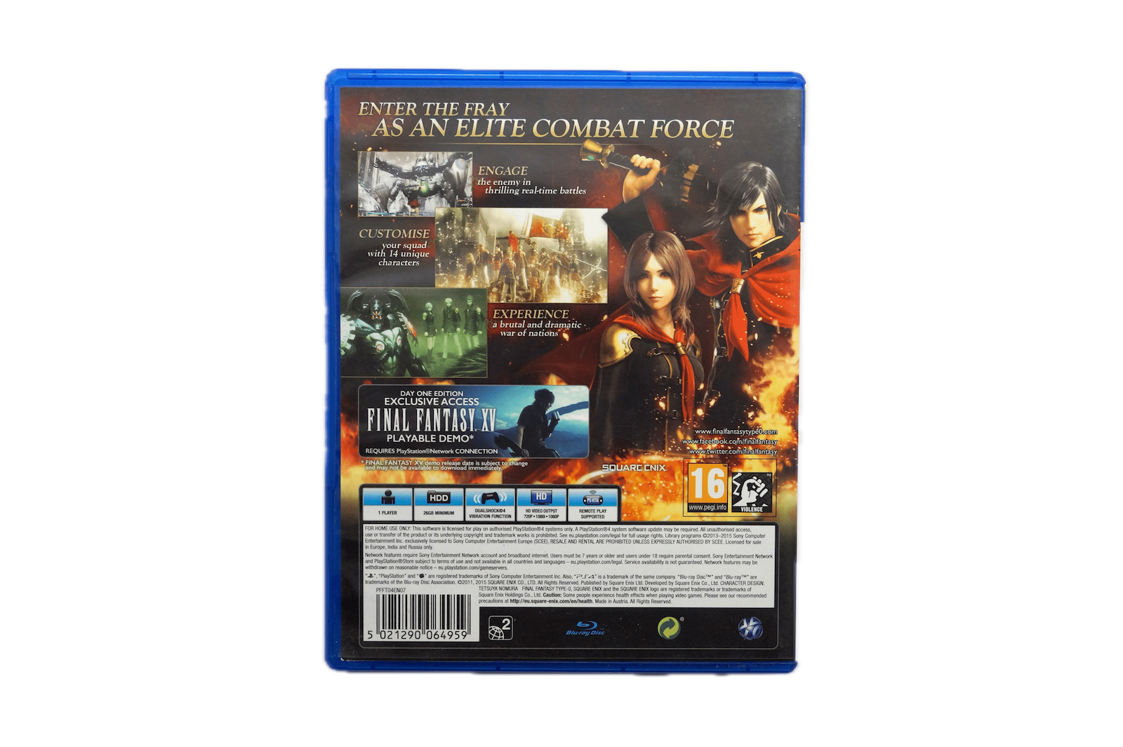 Final Fantasy Type-0 HD – PS4 (Brugt) – Alder: PEGI 16 – PlayStation 4 – Back cover