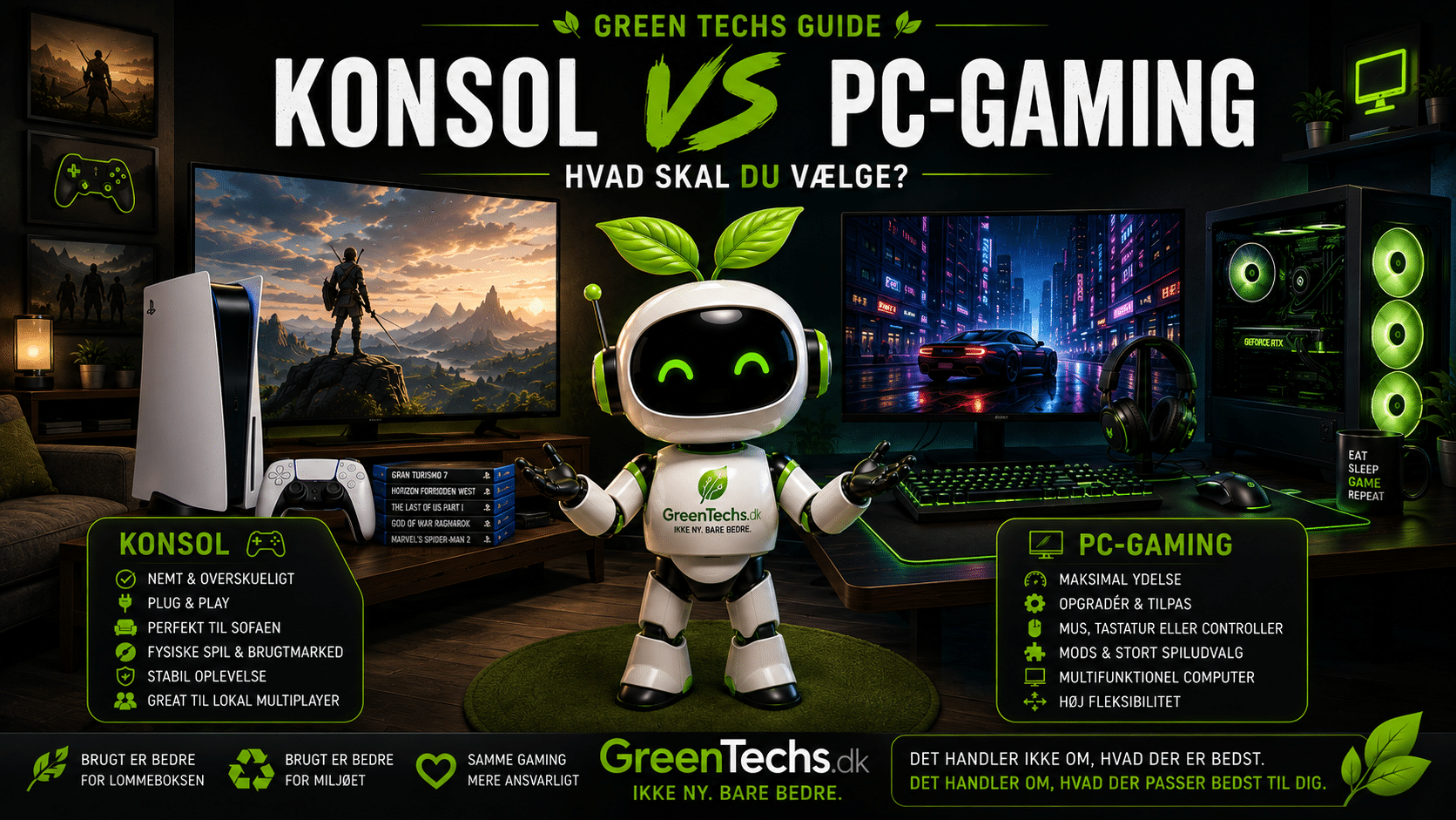Greeni mellem spillekonsol og gaming-PC i Green Techs guide om konsol vs PC-gaming
