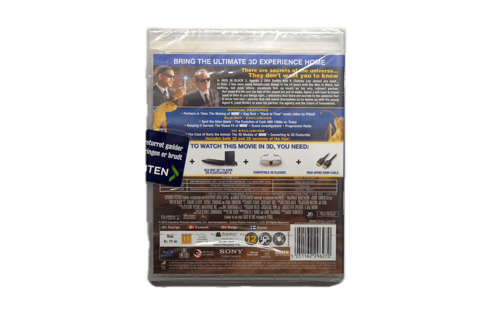 MIB – Men in Black 3 – Blu-ray 3D + 2D (Ny) – Alle varer – Back cover