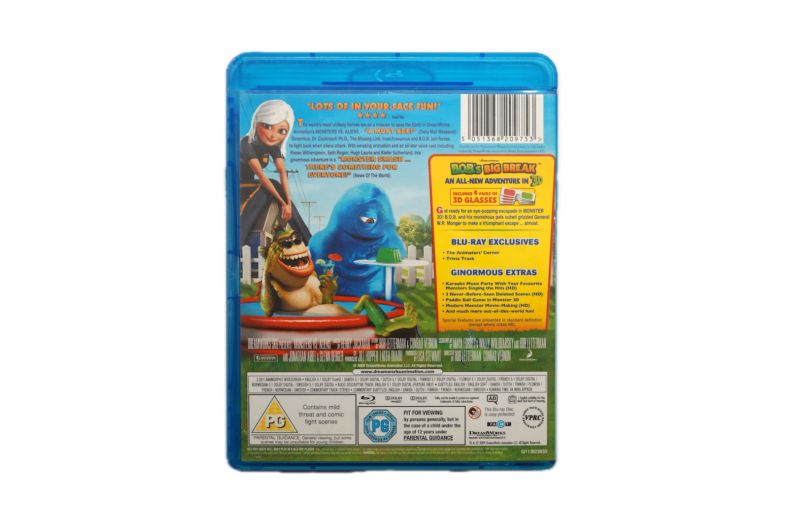 Monsters vs. Aliens + Bob’s Big Break in 3D – Blu-ray (Brugt) – Alle varer – Back cover