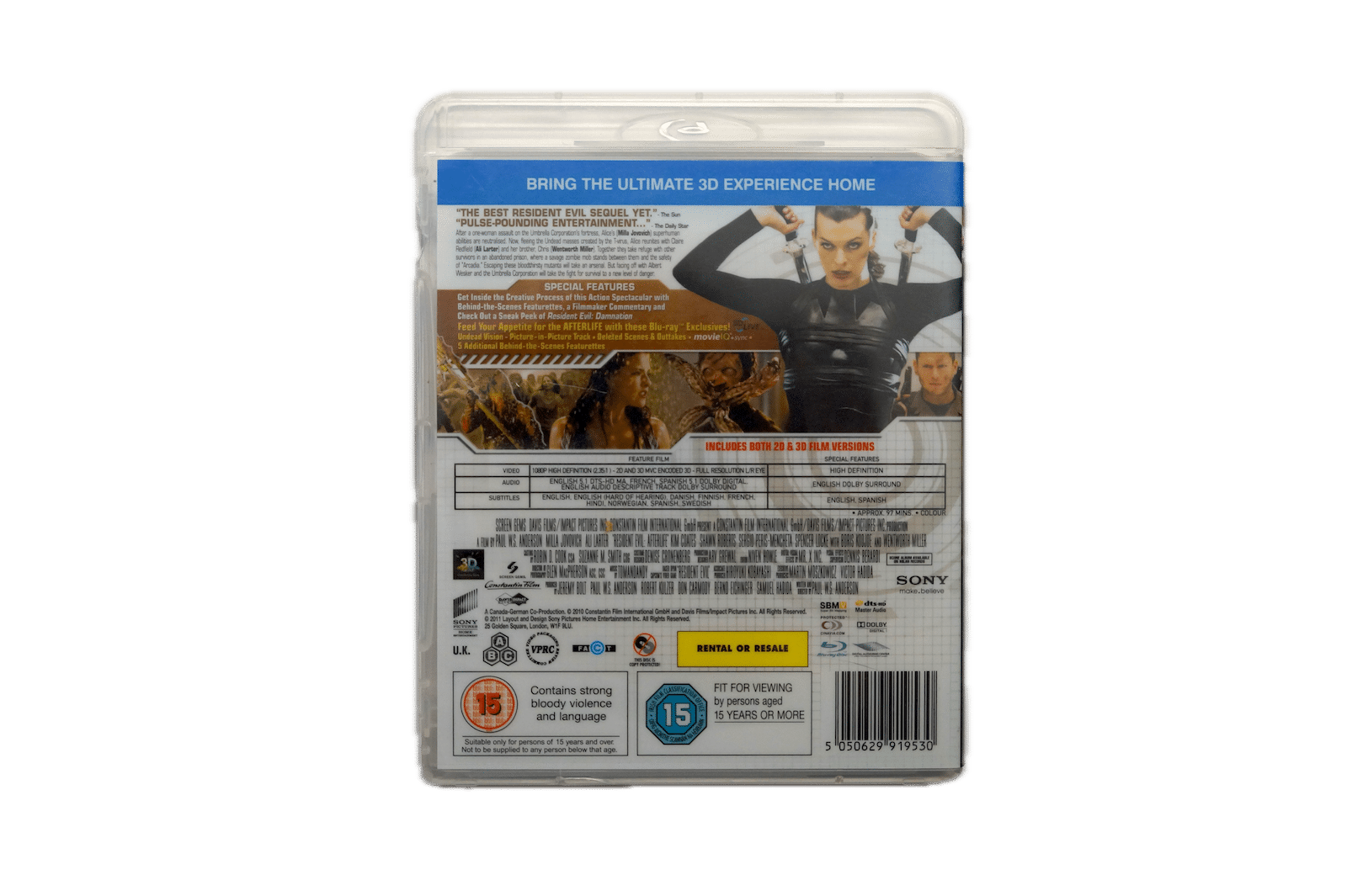 Resident Evil: Afterlife 3D – Blu-ray 3D (Brugt) – Alle varer – Back cover