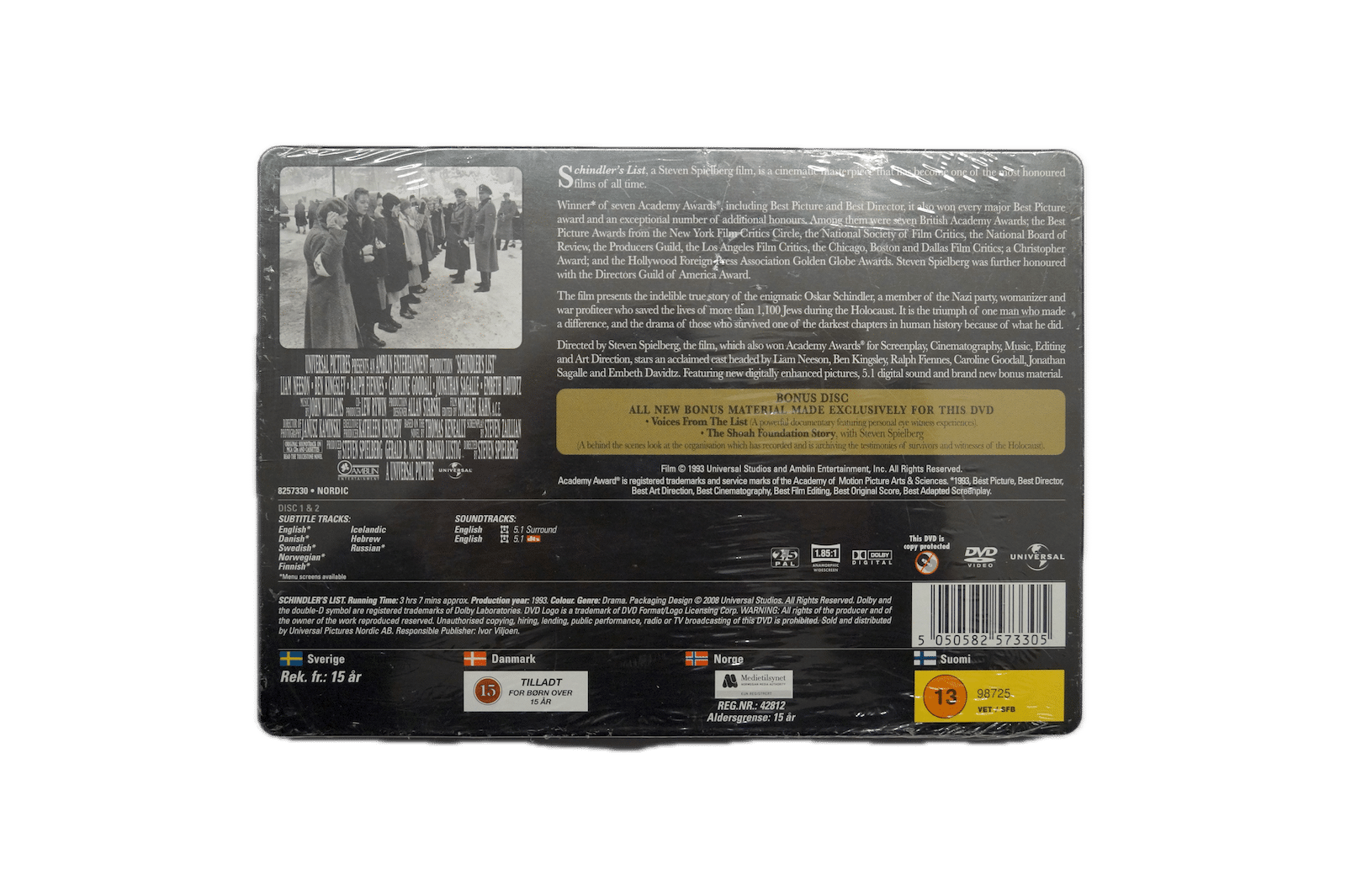 Schindler’s List – Steelbook – DVD (Ny) – Alle varer – Back cover