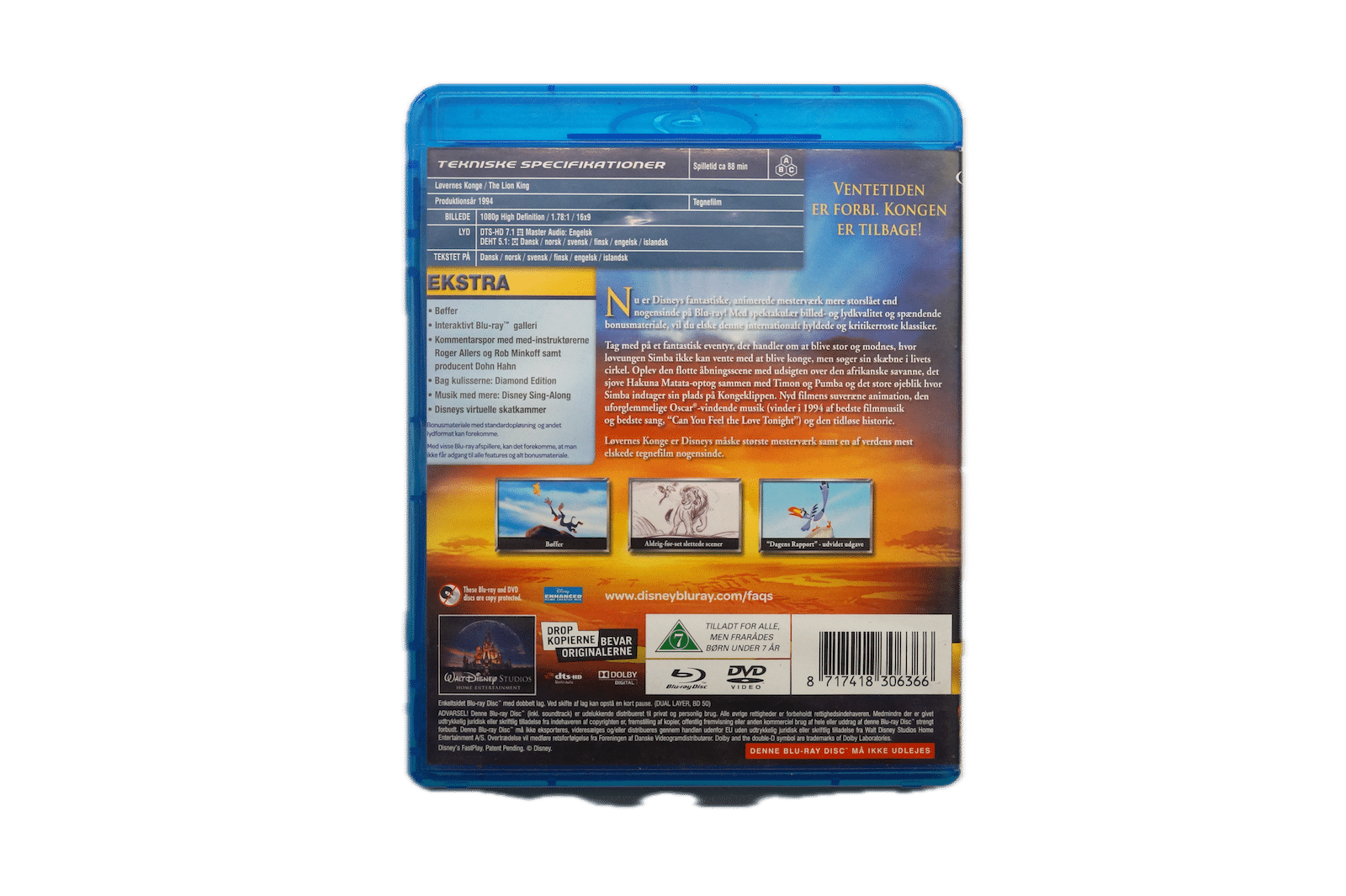Walt Disney - Løvernes Konge – Diamond Edition – Blu-ray + DVD (Brugt) – Alle varer – Back cover