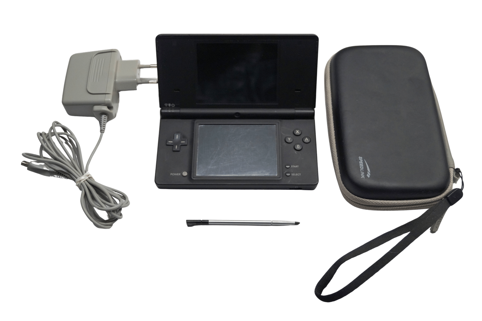 Nintendo DSi Sort med original oplader, stylus og Speedlink etui fra Green Techs