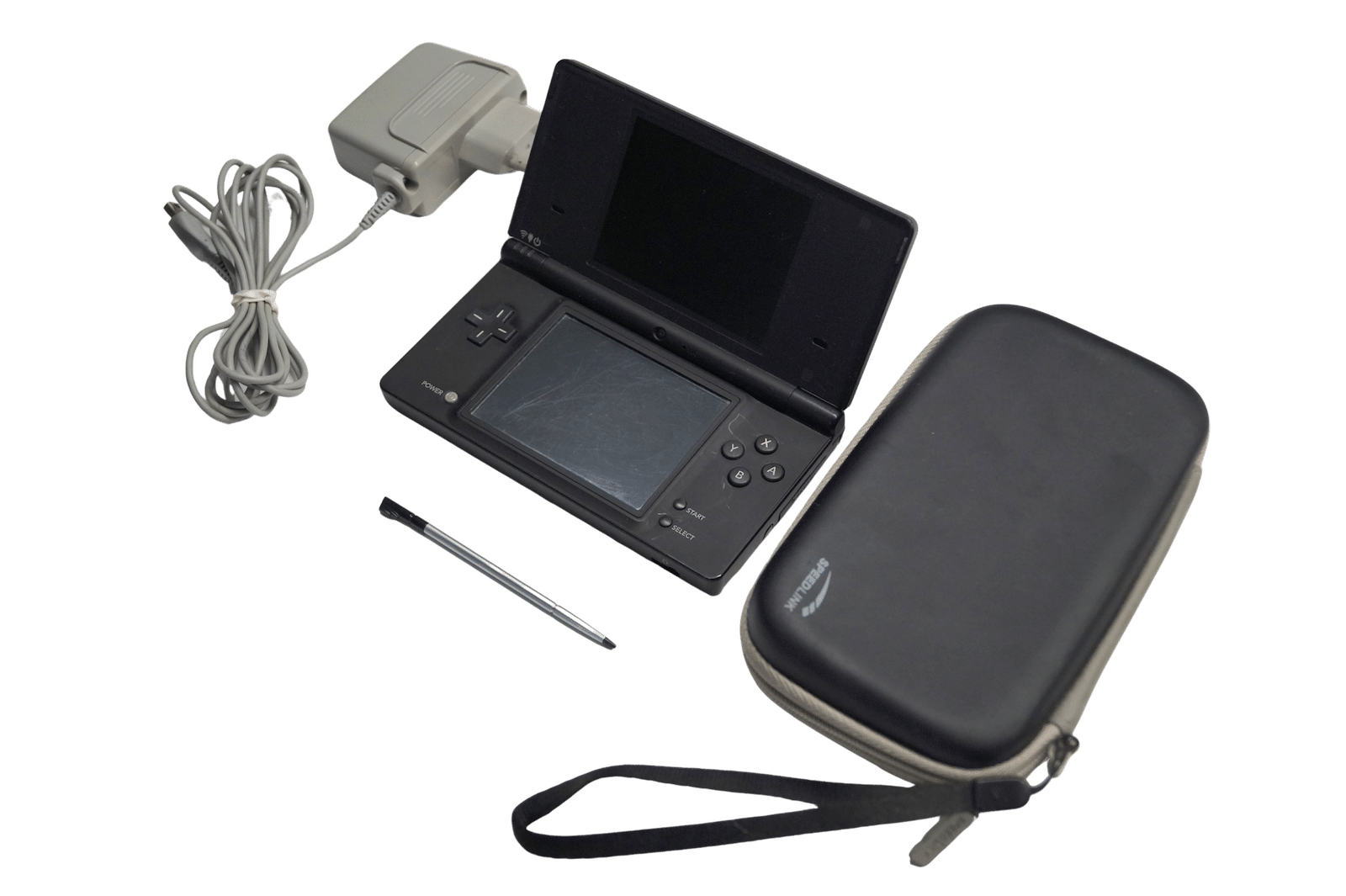 Nintendo DSi Sort med original oplader, stylus og Speedlink etui fra Green Techs